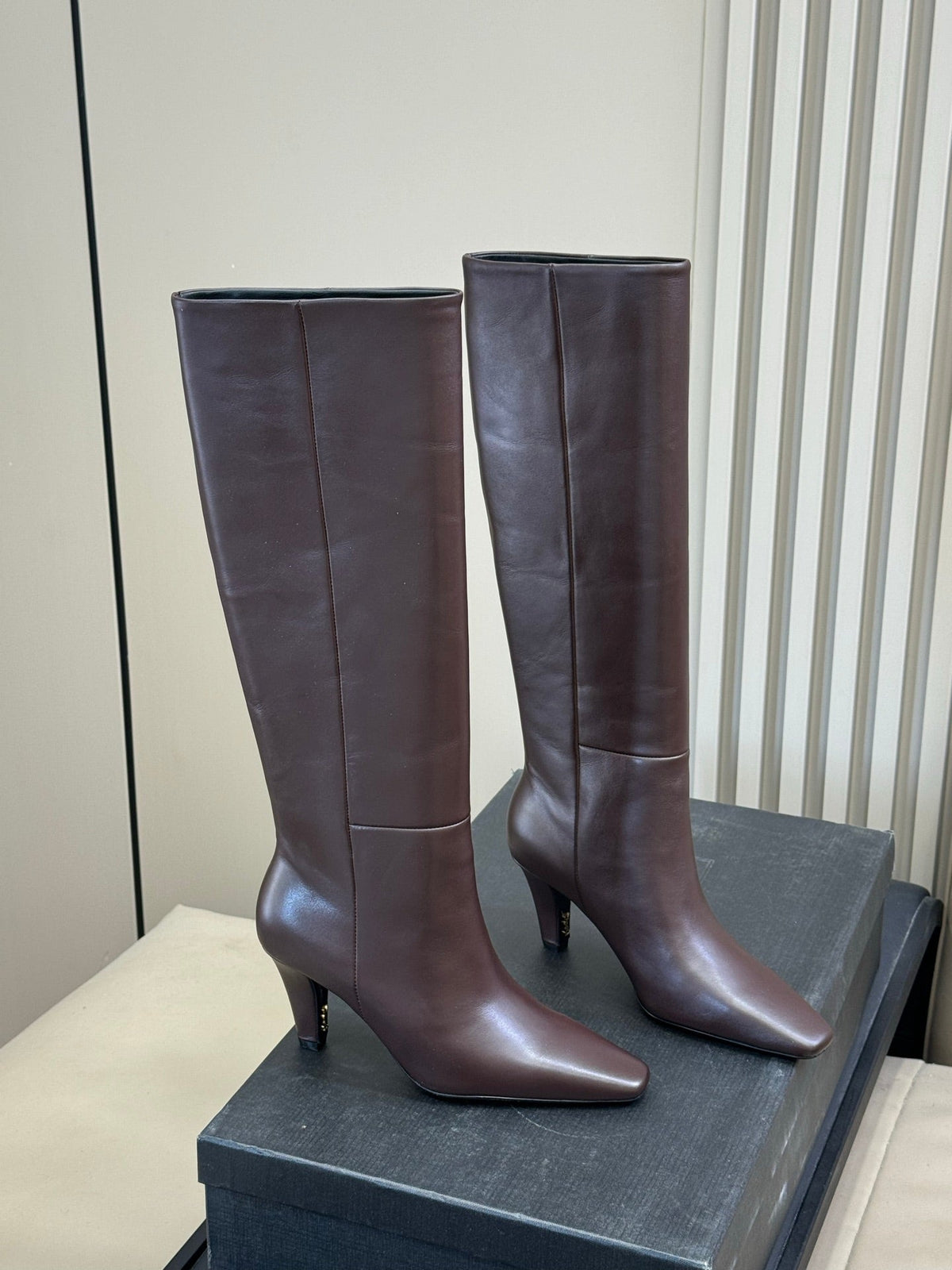 YSL 26s Le Cassandre Boots Stiletto Dark Brown Smooth Leather 157718