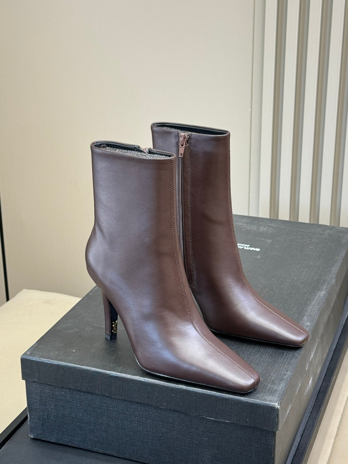 YSL 26s Le Cassandre Boots Stiletto Dark Brown Smooth Leather 157718