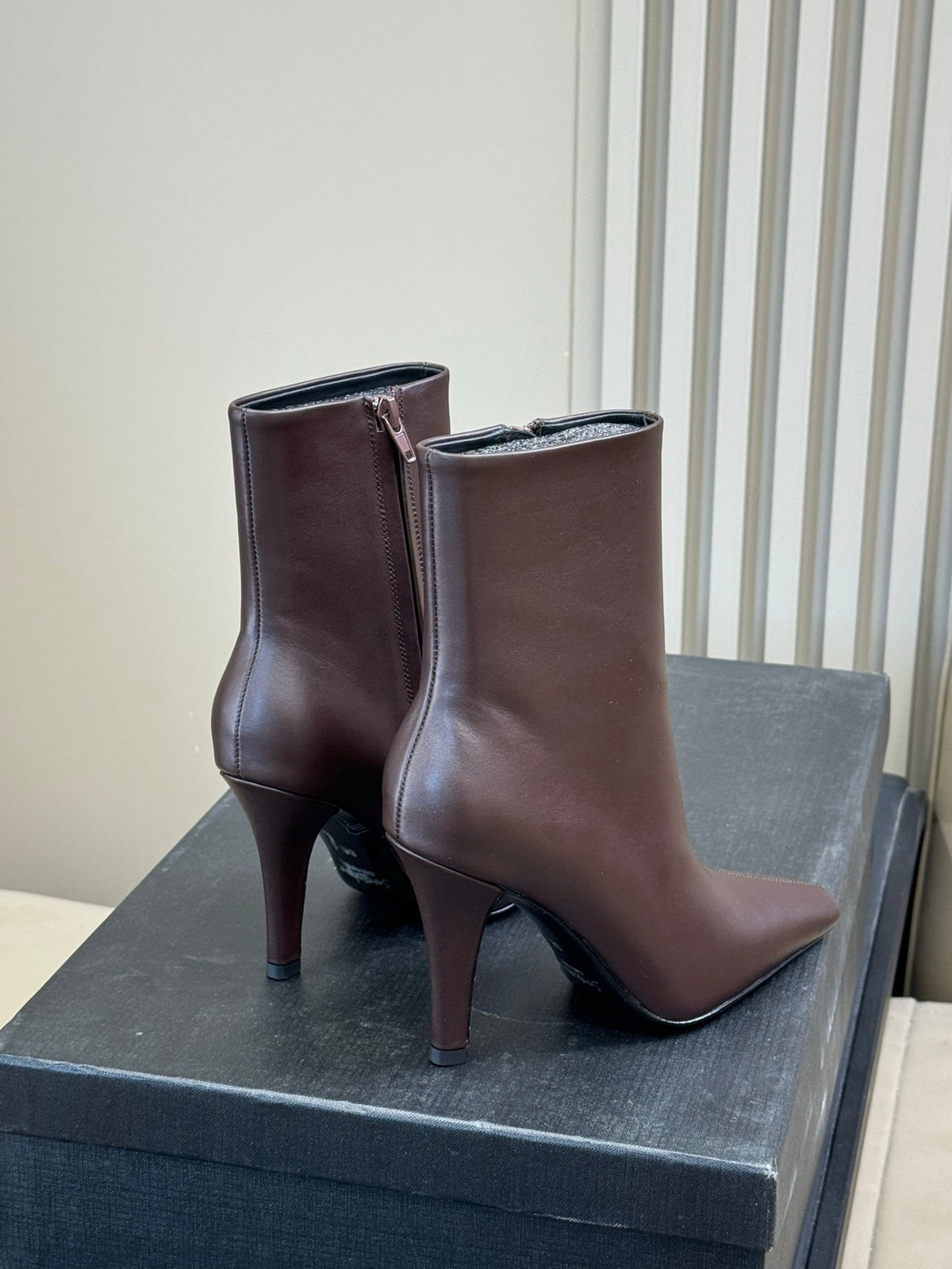 YSL 26s Le Cassandre Boots Stiletto Dark Brown Smooth Leather 157718