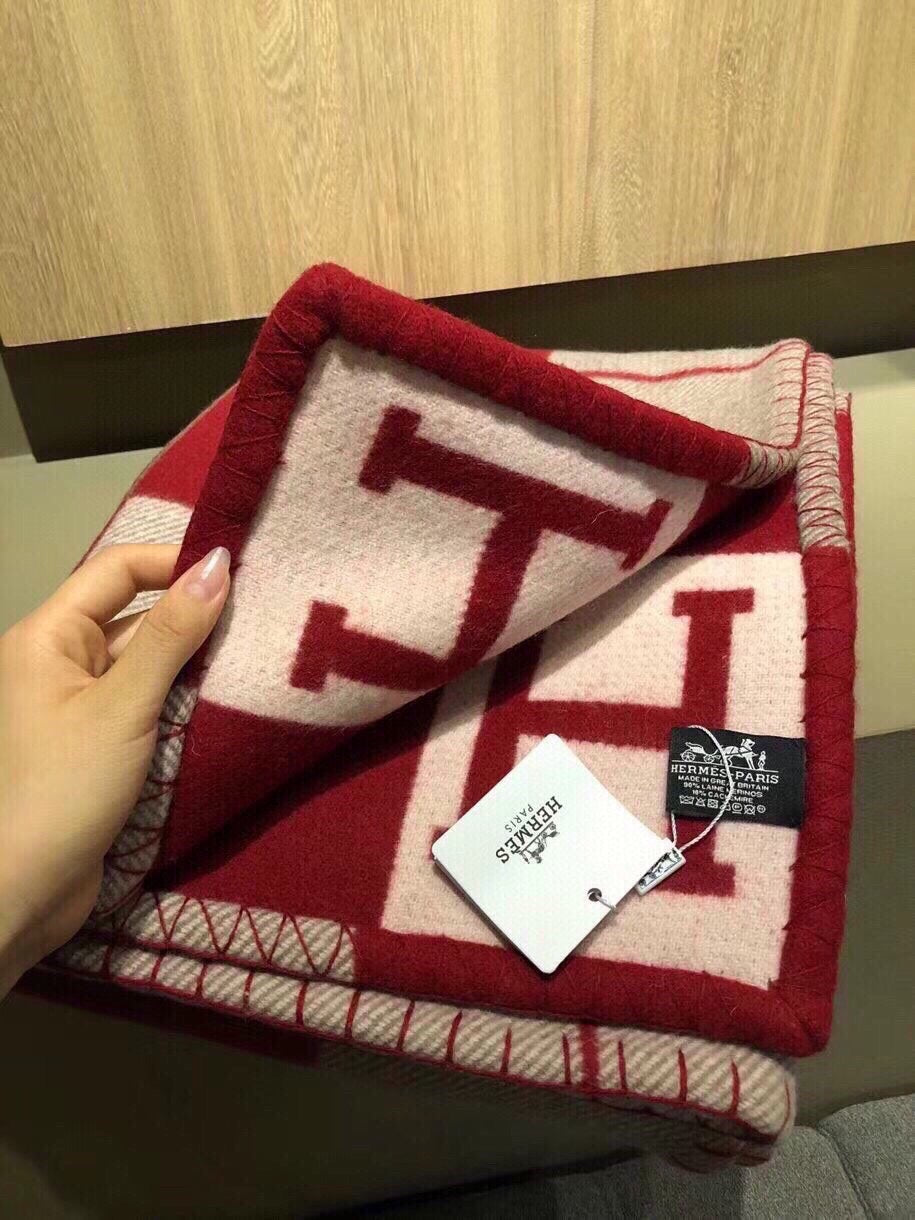 Hermes 26s Avalon Blanket 135x170cm Burgundy Wool 528112