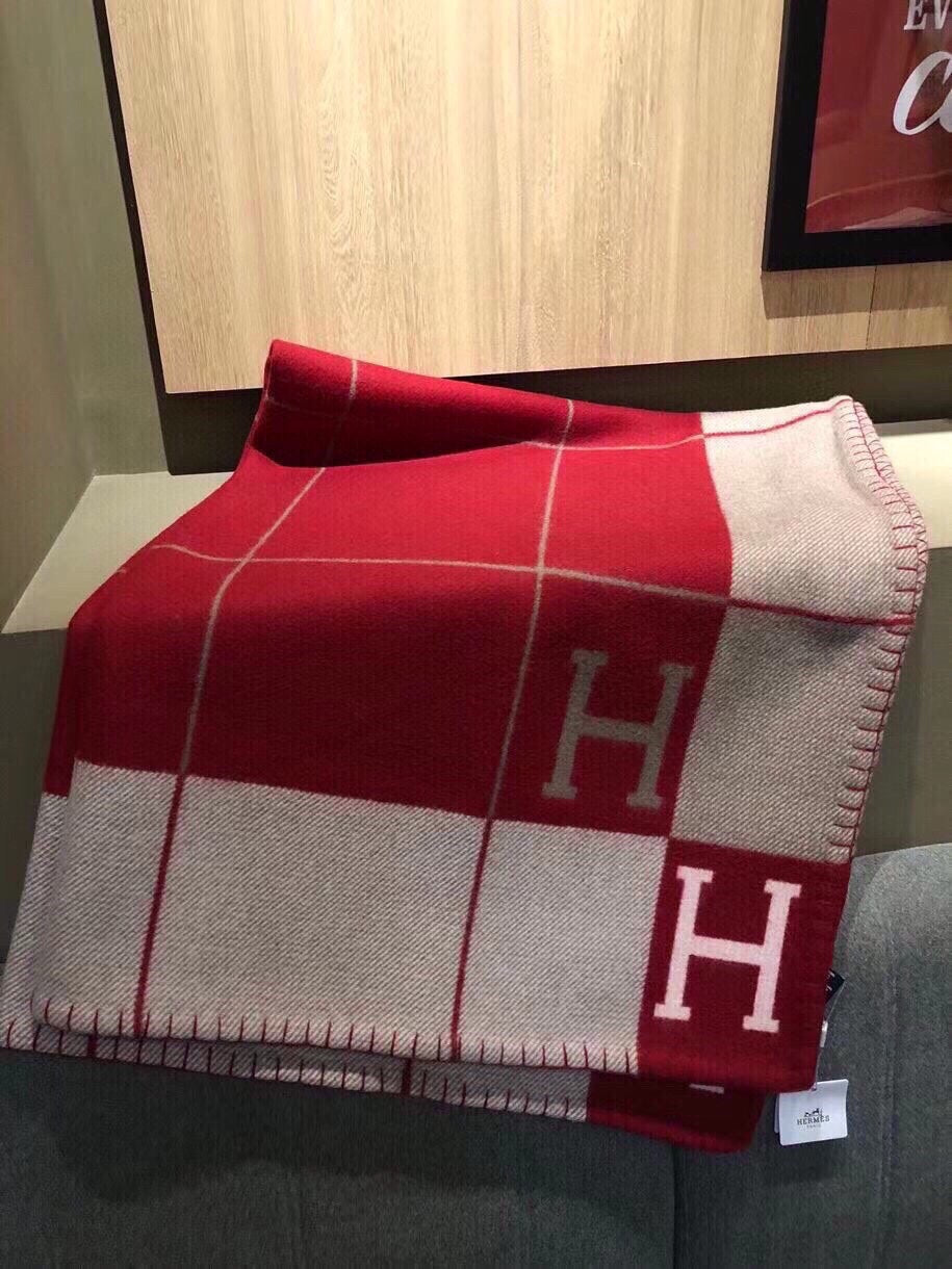 Hermes 26s Avalon Blanket 135x170cm Burgundy Wool 528112