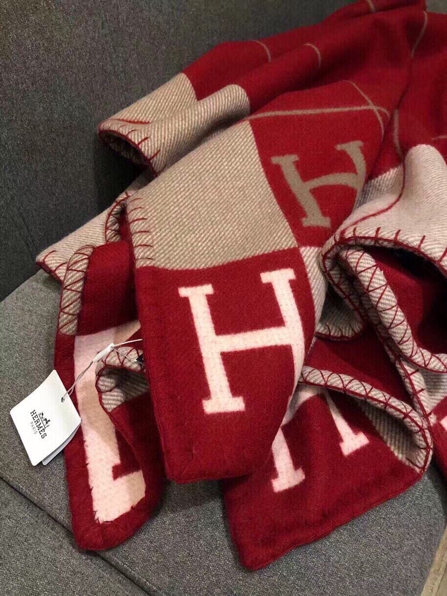 Hermes 26s Avalon Blanket 135x170cm Burgundy Wool 528112