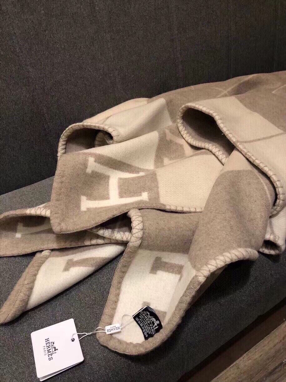 Hermes 26s Avalon Blanket 135x170cm Brown Wool 528113