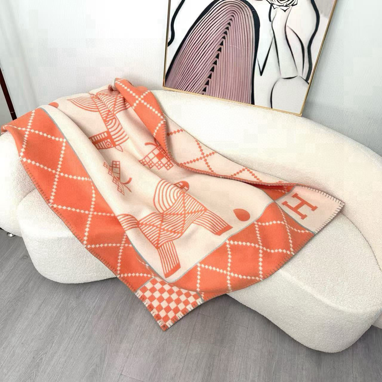 HM Avalon Blanket Orange Mix Cream Cashmere Wool 875781