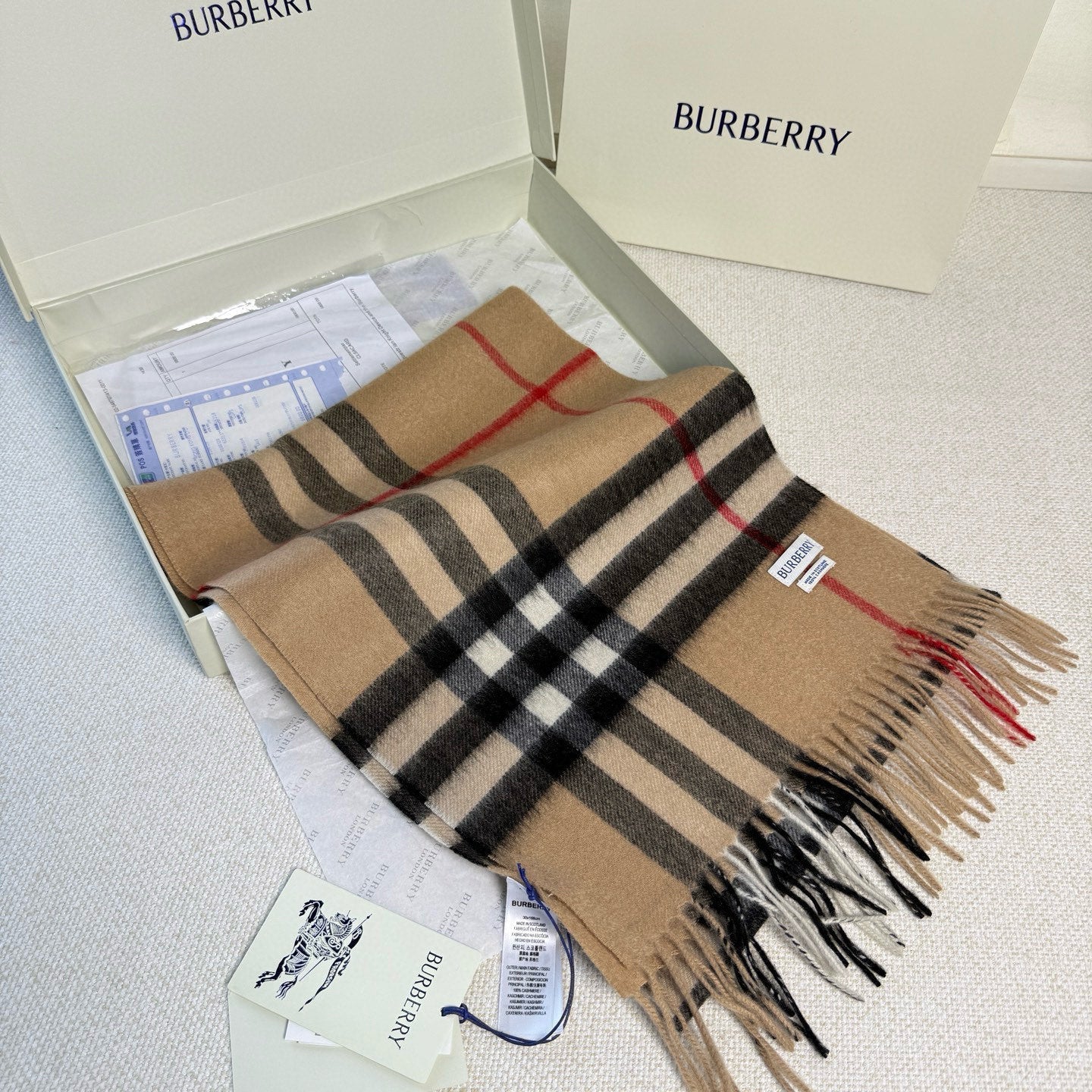 BBR Long Scarf 17CM Tan Cashmere 150390
