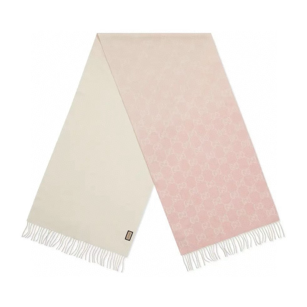 GG 26s Pink Beige GG Jacquard Fringe Scarf 47x200cm 534823