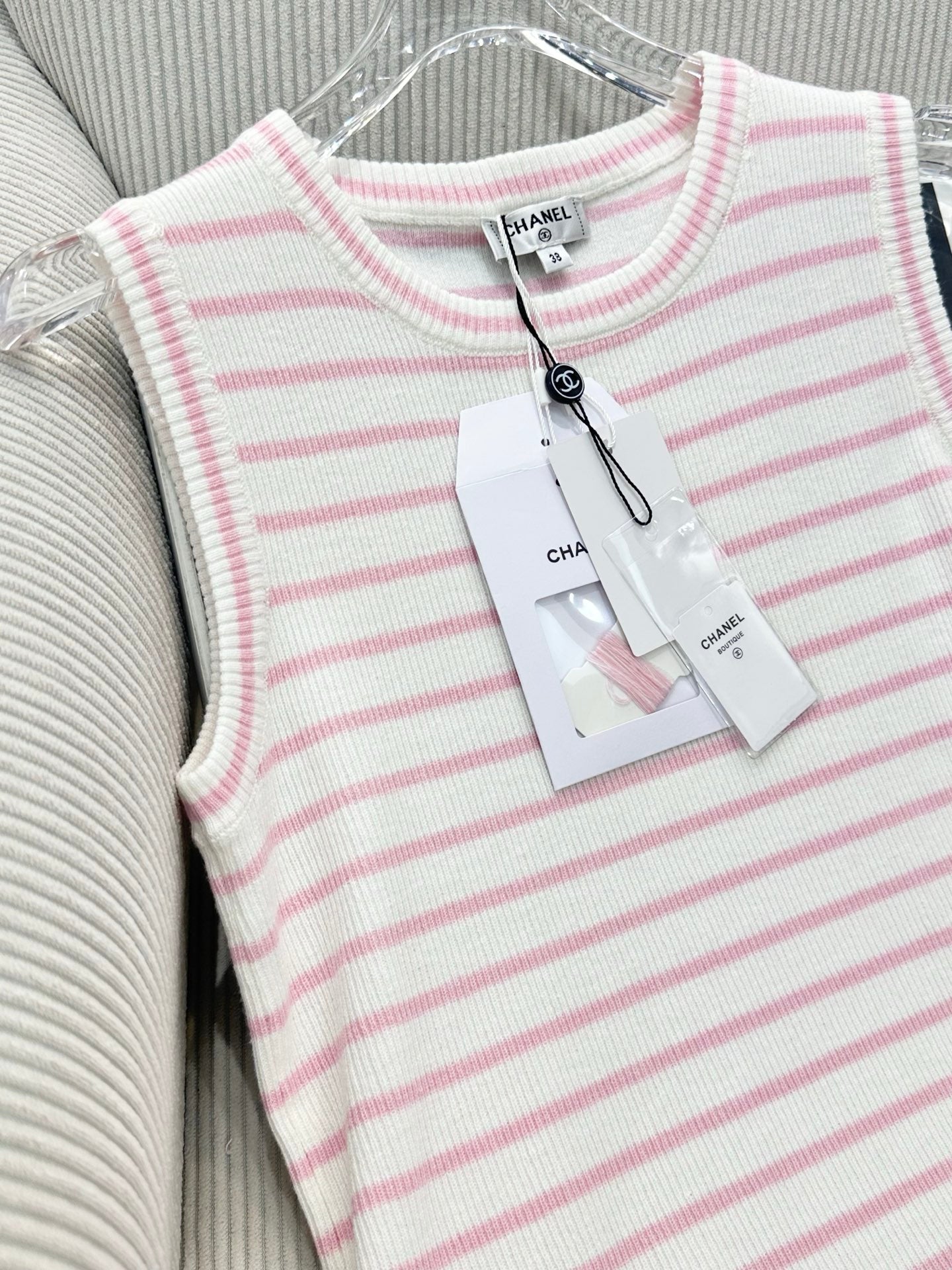 CC 26s Knit Vest Top Cream Pink Wool 415494