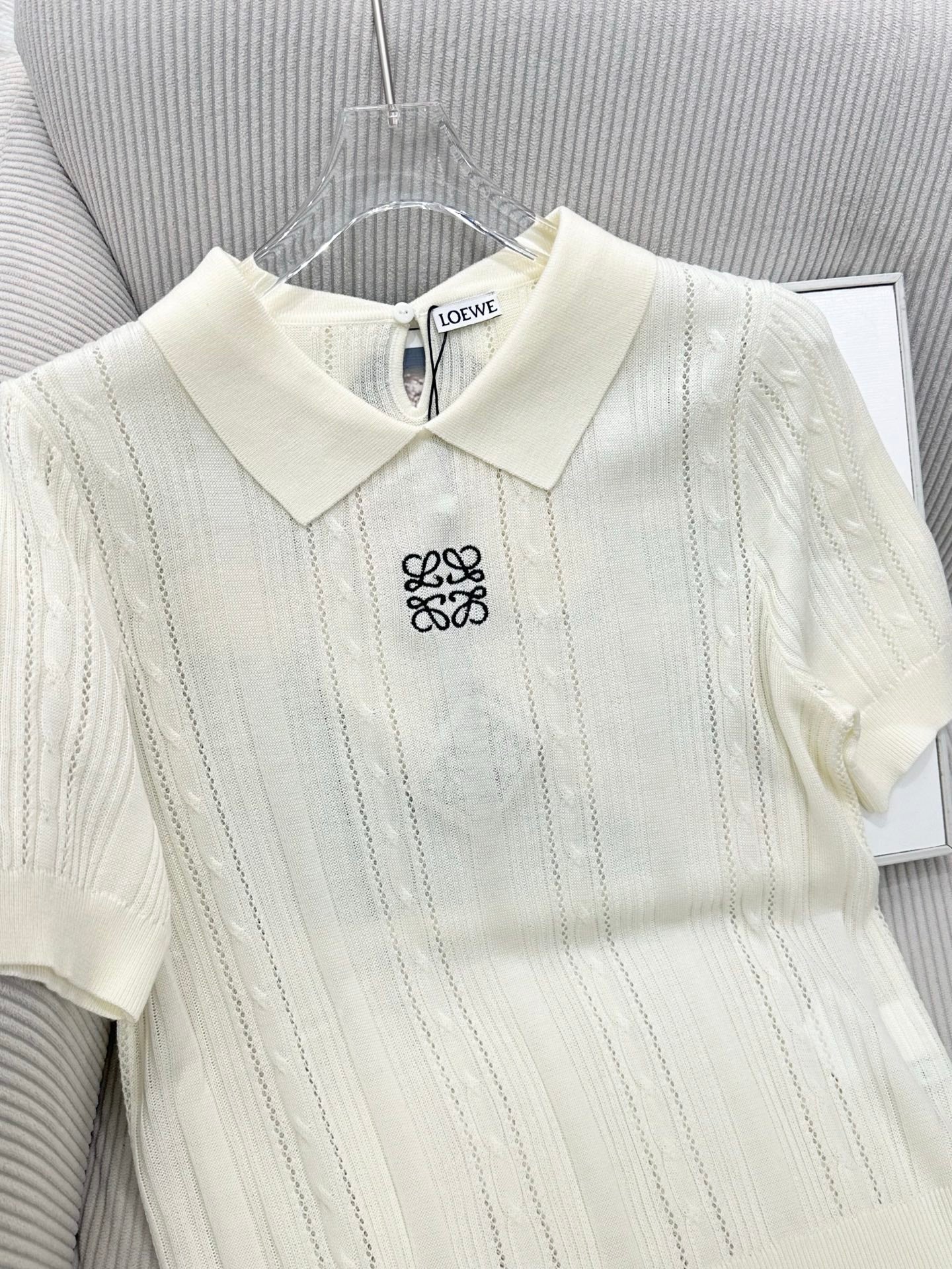 Loewe 26s Short-Sleeve Top Cream Wool 415502