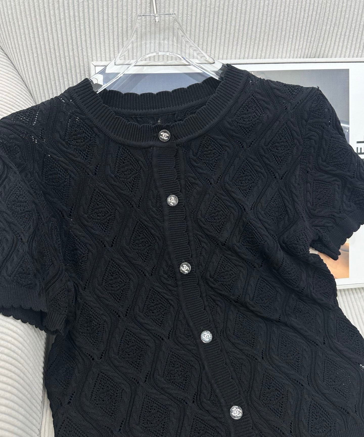 CC 26s Short-Sleeved Cardigan Top Black Tencel Silk 415539