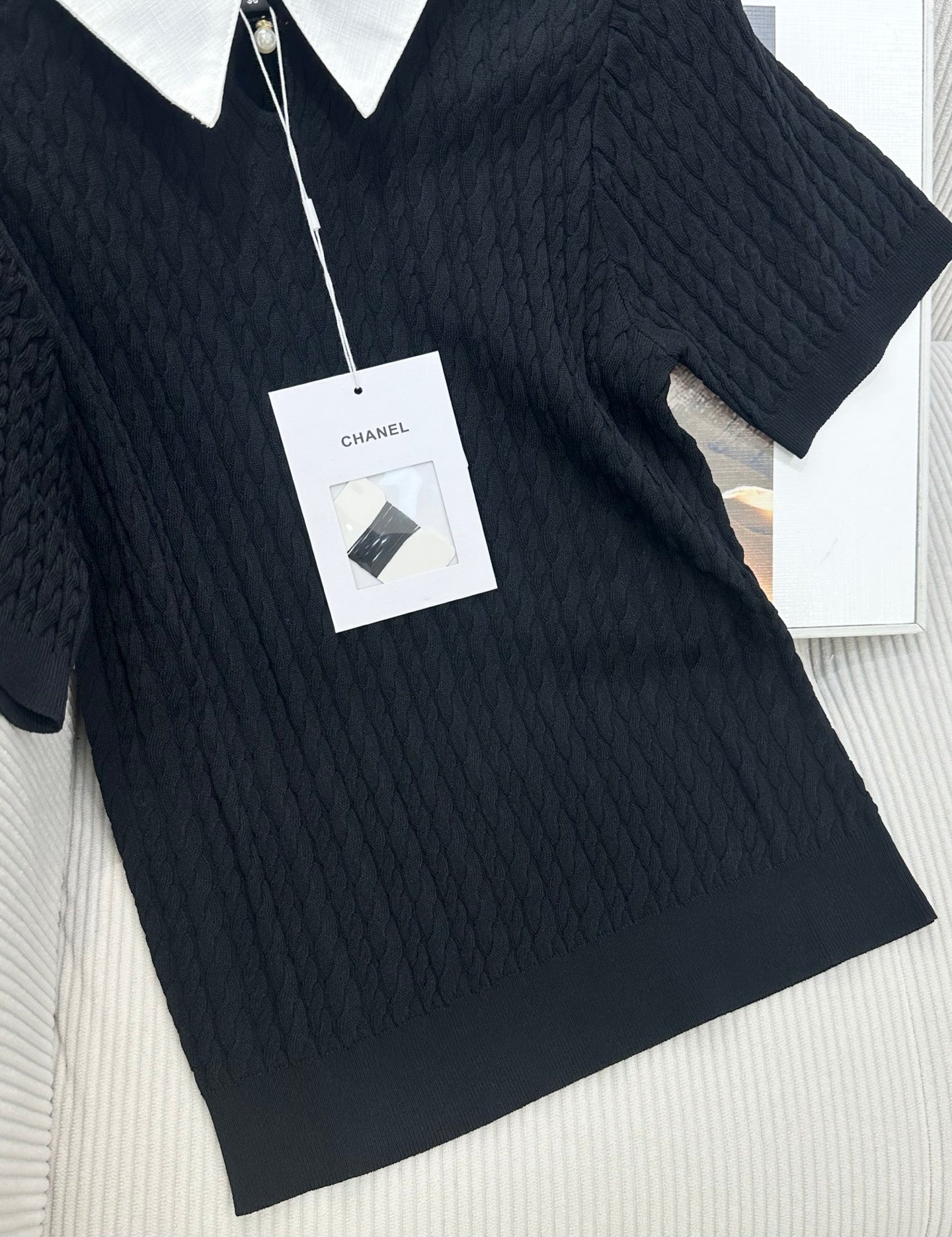 CC 26s Short-Sleeved Top White Black Tencel Silk 415535