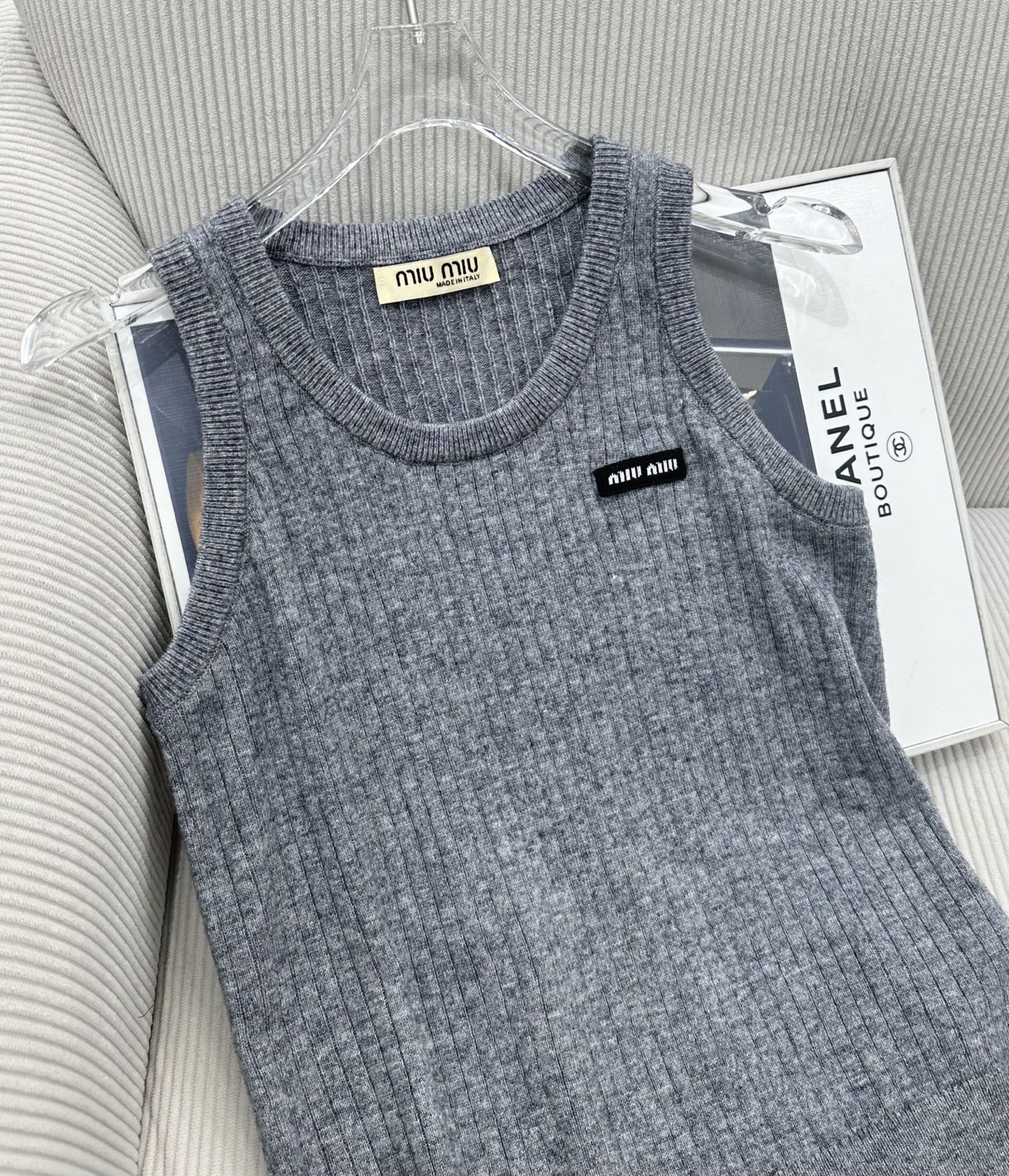 Miu 26s Knitted Vest Top Grey Wool 415564