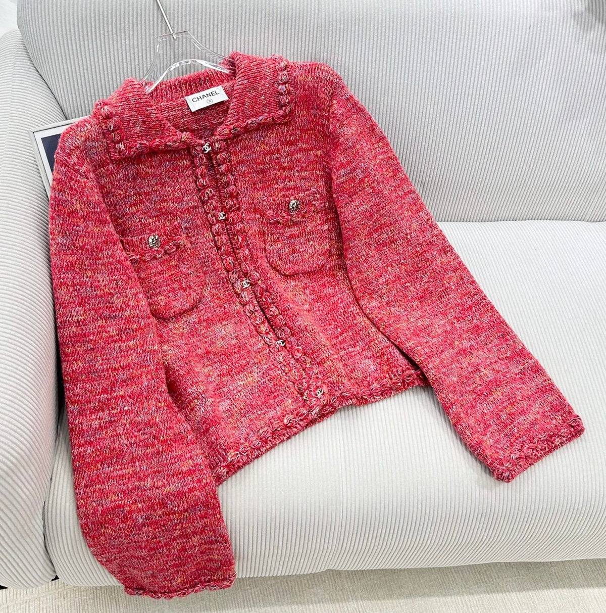 CC 26s Rhinestone Button Short Cardigan Jacket Hoit Pink Wool 426209