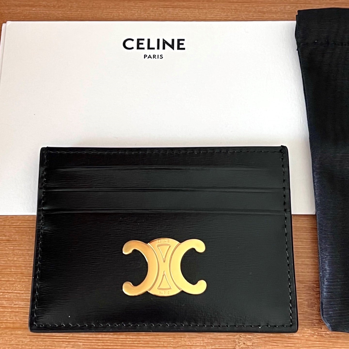 TRIOMPHE Card Holder Black Cowhide& Fabric GHW