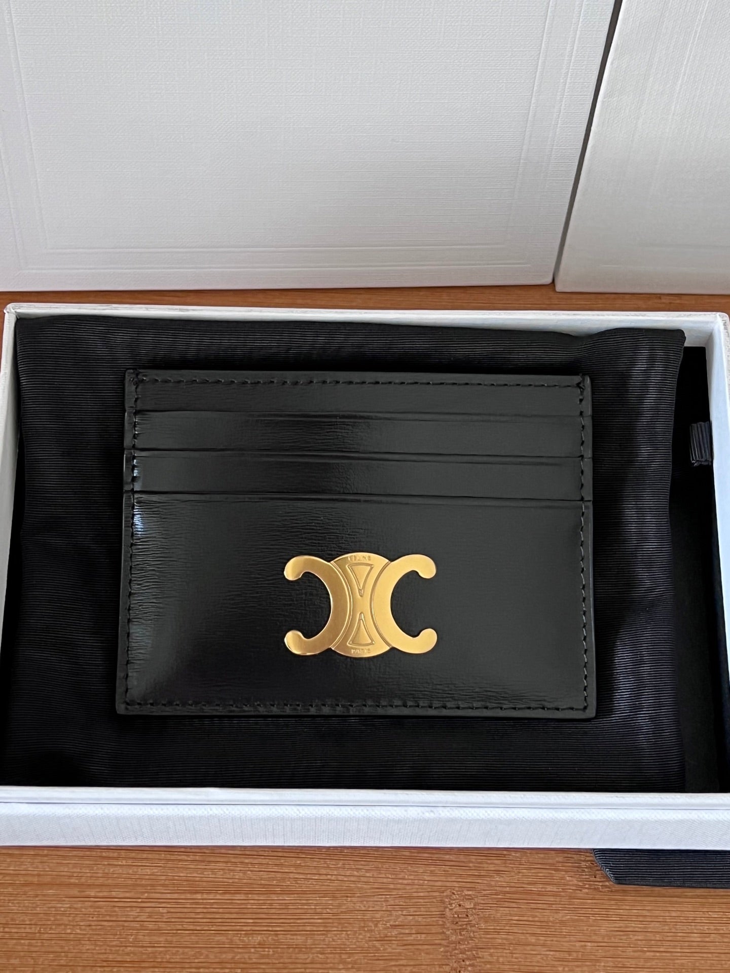 TRIOMPHE Card Holder Black Cowhide& Fabric GHW