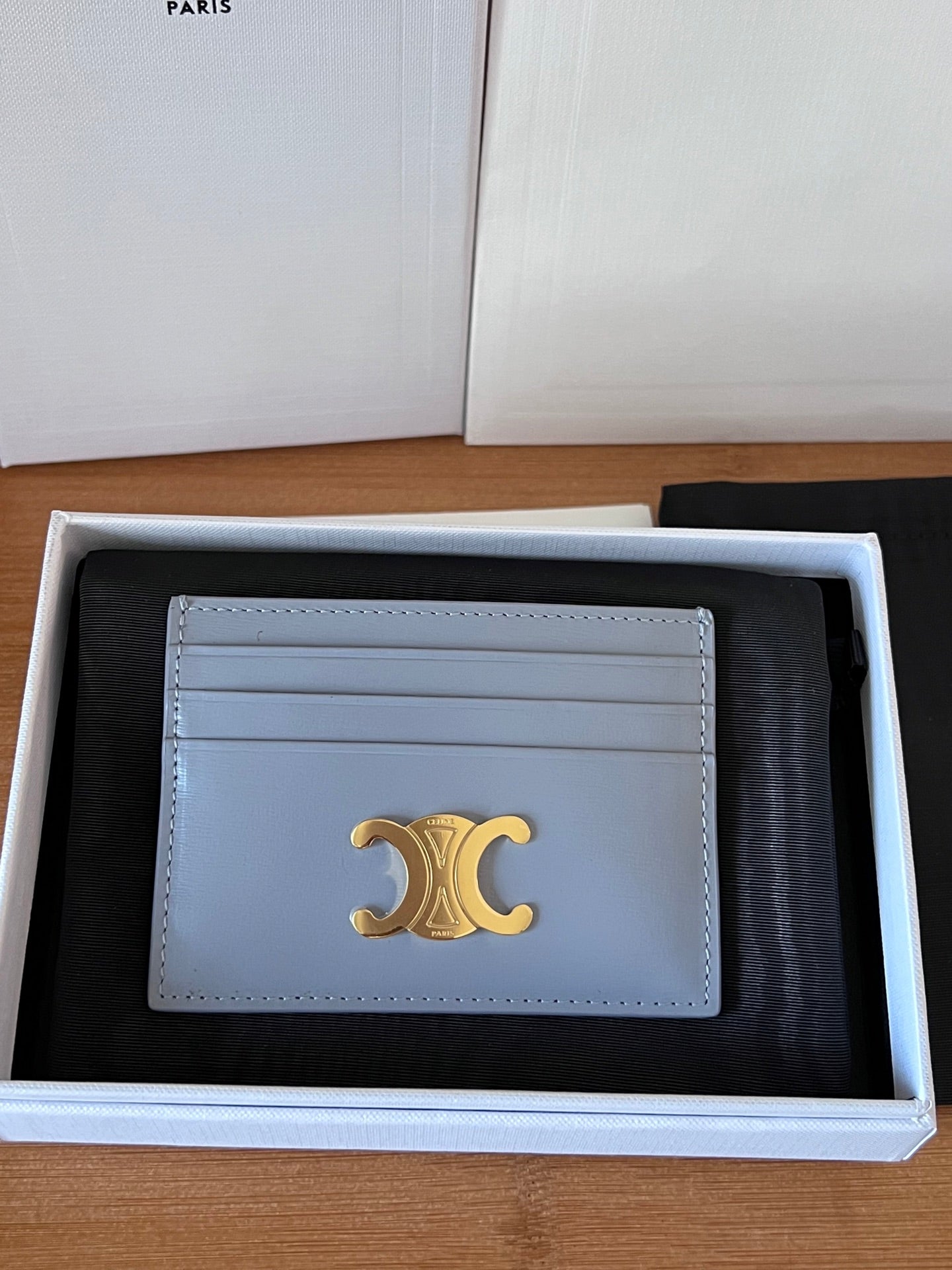 TRIOMPHE Card Holder Glacier Cowhide& Fabric GHW