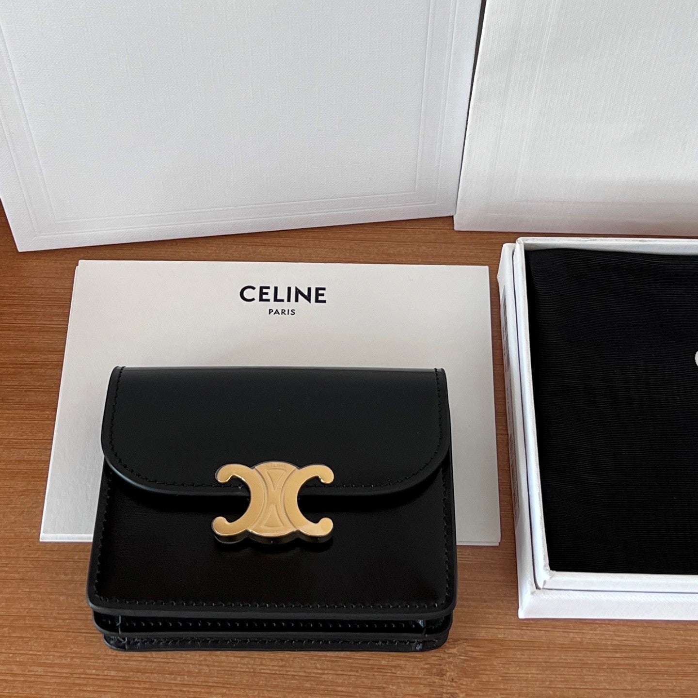 TRIOMPHE Business Card Holder Black Cowhide GHW