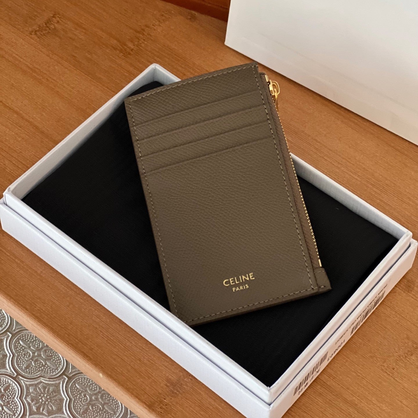 ESSENTIALS Zippered Compact Card Holder Dark Brown Cowhide