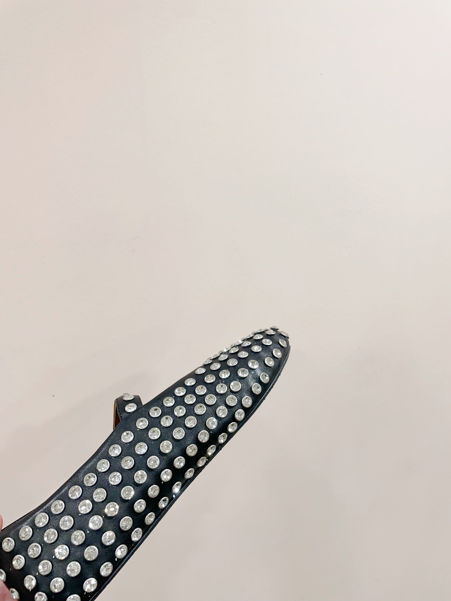 ALAIA MARY JANE SHOES IN BLACK LAMBKIN ATTACH RHINSTONES