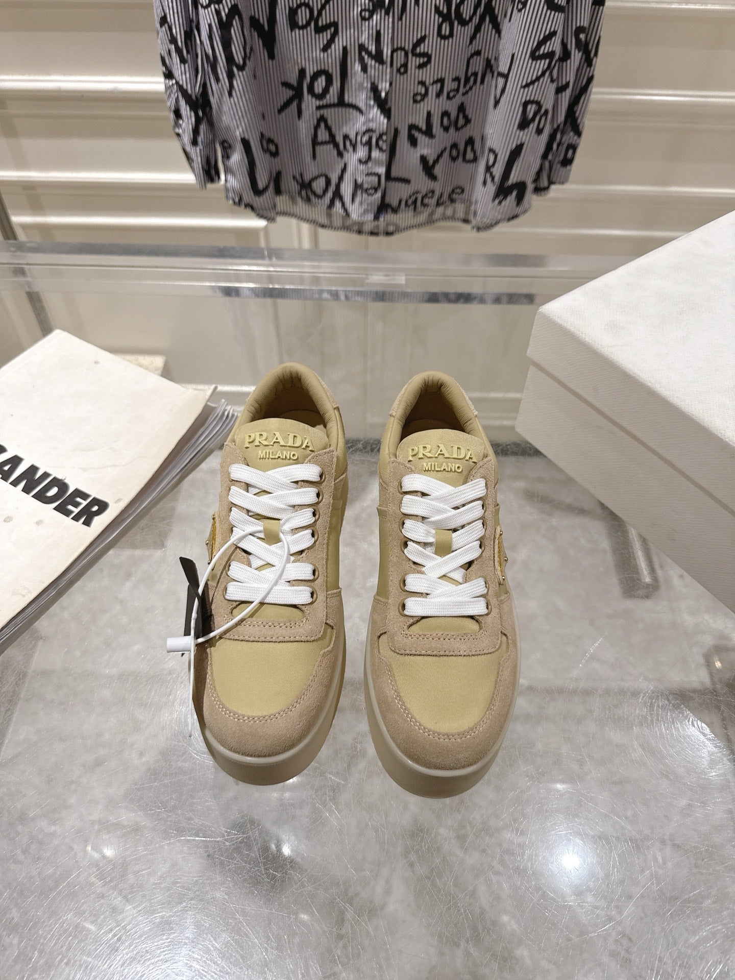 Prada 26s Downtown Sneakers Khaki Re-Nylon Suede 968253