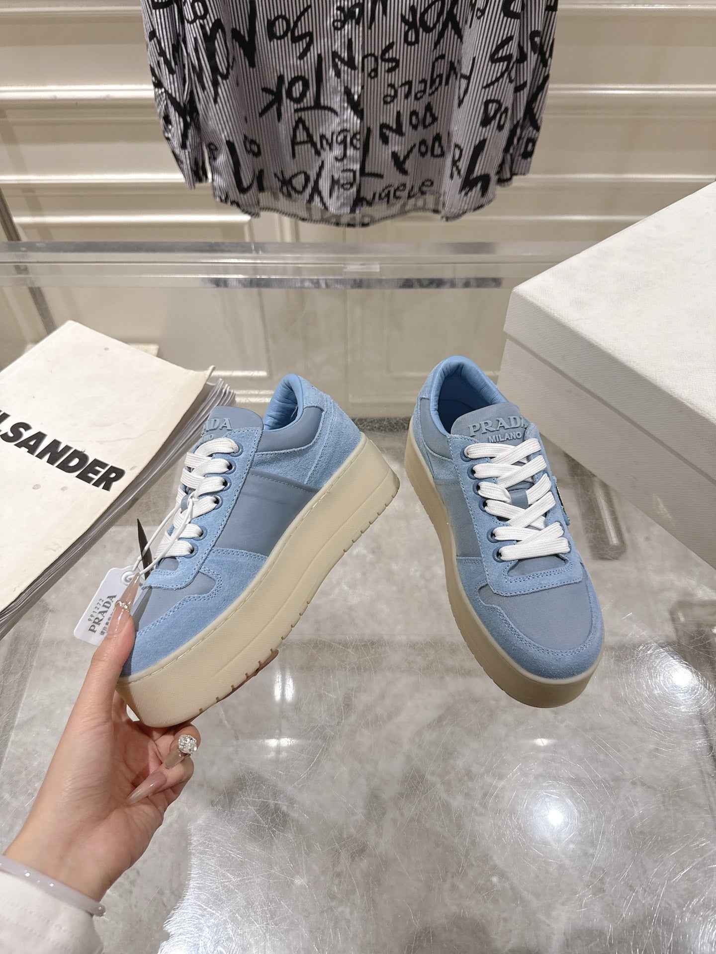 Prada 26s Downtown Sneakers Blue Re-Nylon Suede 968254