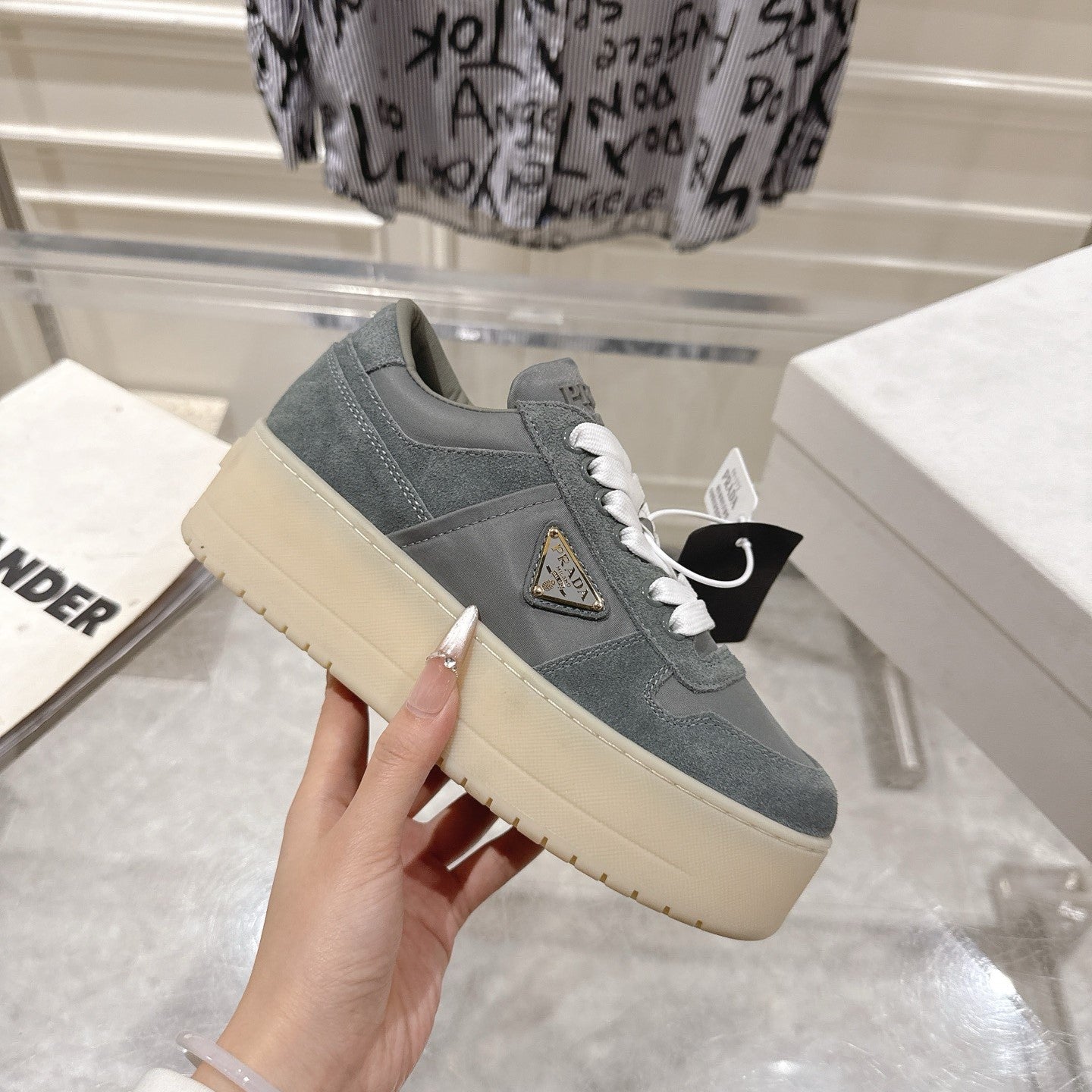 Prada 26s Downtown Sneakers Grey Re-Nylon Suede 968255
