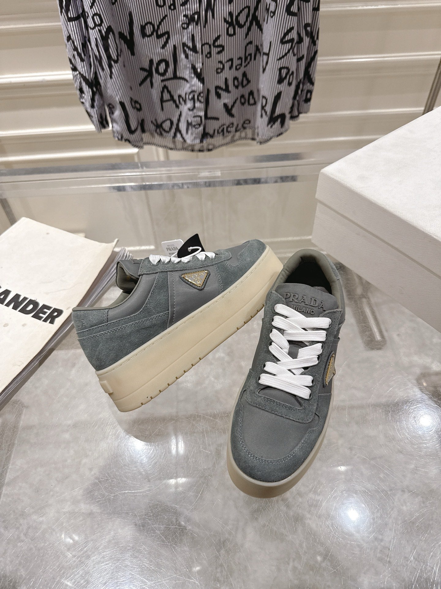 Prada 26s Downtown Sneakers Grey Re-Nylon Suede 968255