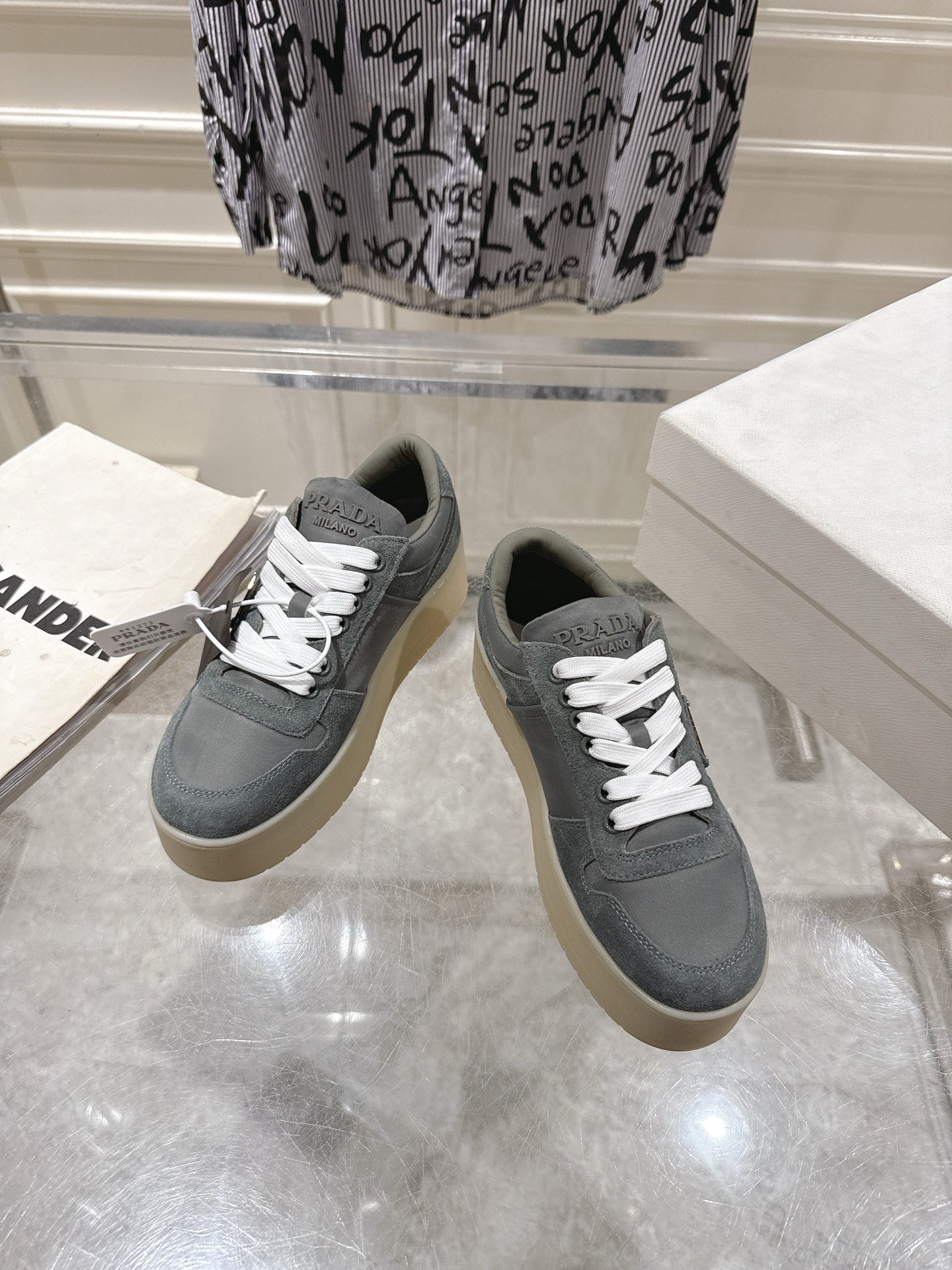 Prada 26s Downtown Sneakers Grey Re-Nylon Suede 968255