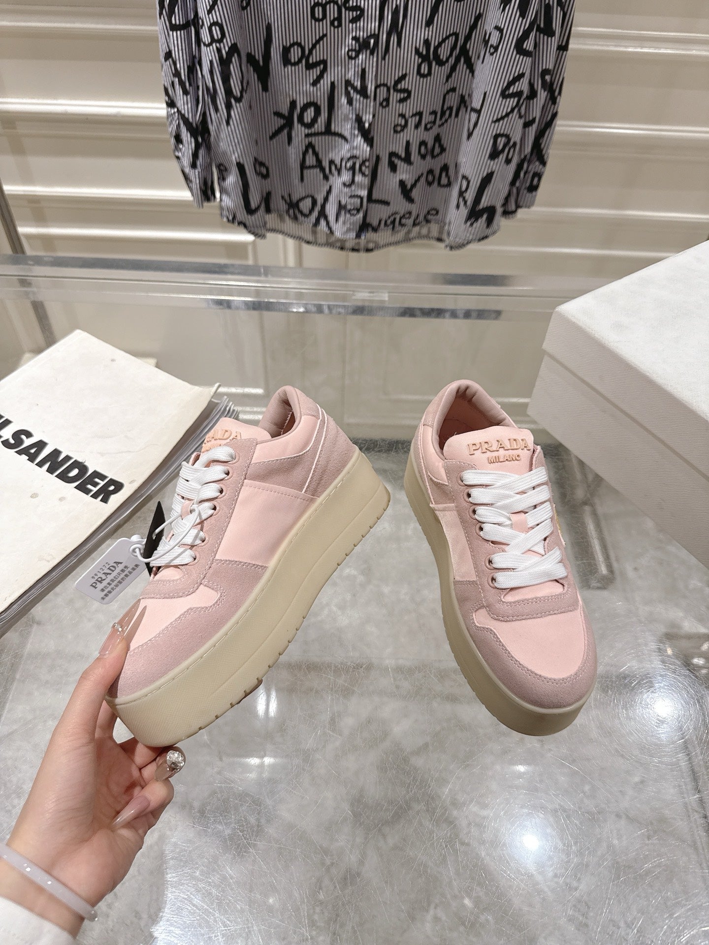 Prada 26s Downtown Sneakers Peach Pink Re-Nylon Suede 968256