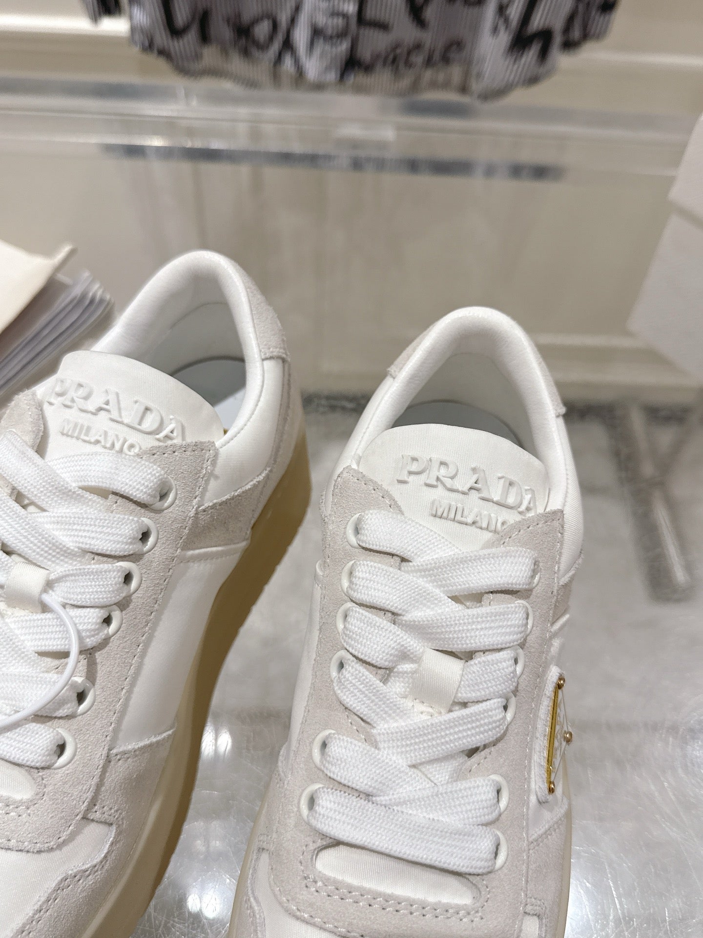 Prada 26s Downtown Sneakers Off White Re-Nylon Suede 968257