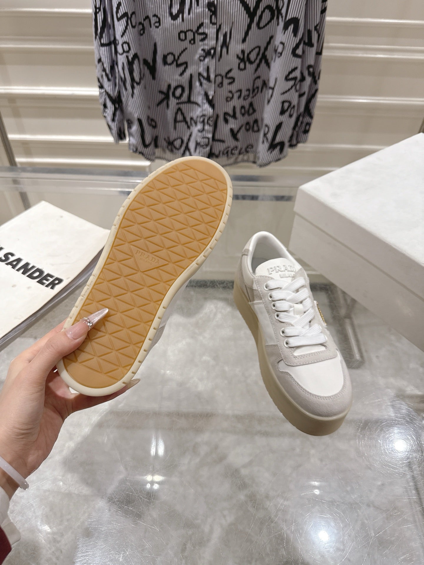 Prada 26s Downtown Sneakers Off White Re-Nylon Suede 968257