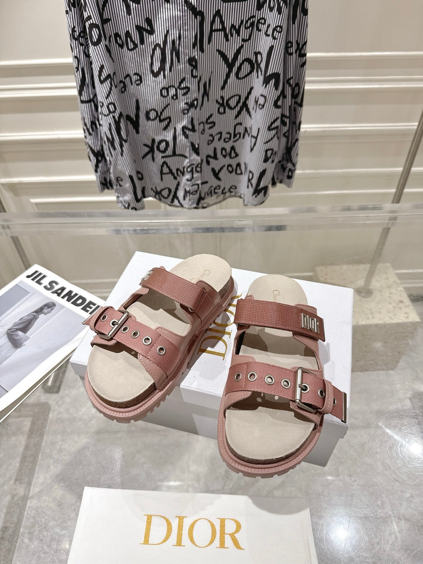 CD 26s Double-Strap Slide Sandals Pink Calfskin 919014