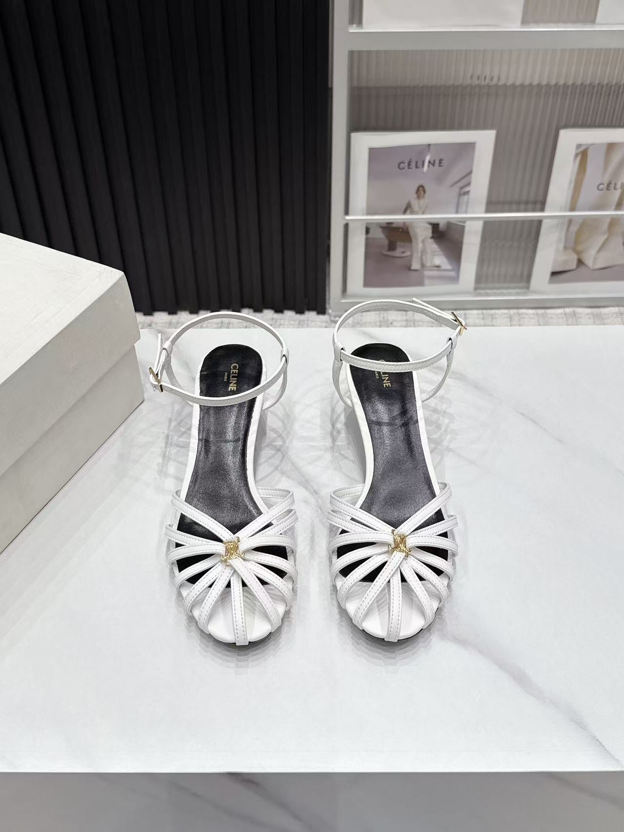 Celine 26s Triomphe Sandal 5cm White Lambskin 987281