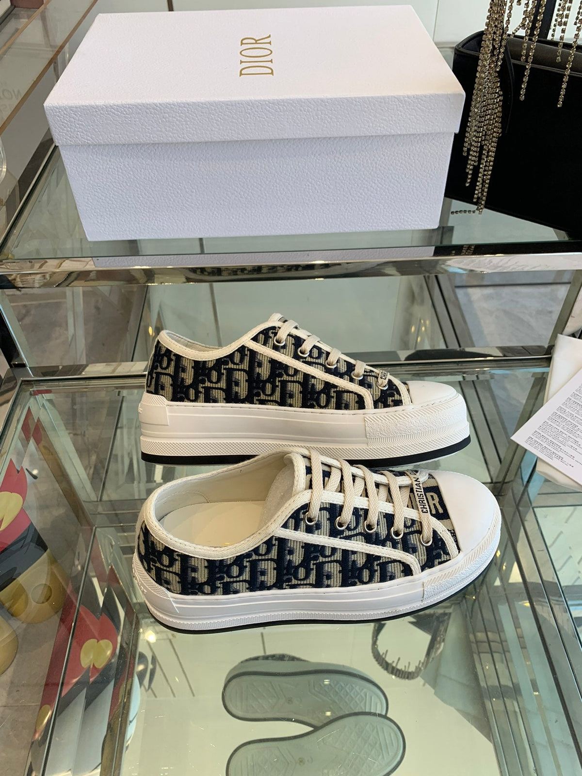 CD Walk'n Platform Sneaker In Black Mix Camel Brown Embroidery Iconic Patterns Fabric