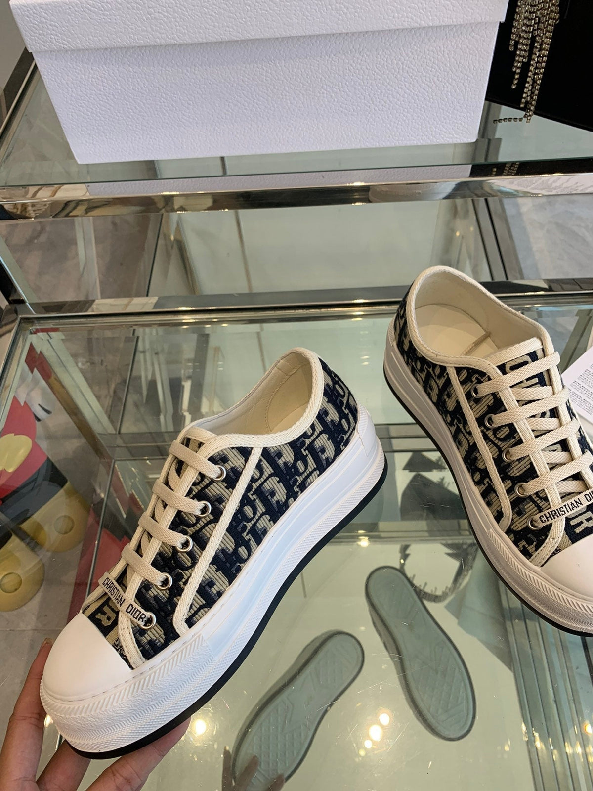 CD Walk'n Platform Sneaker In Black Mix Camel Brown Embroidery Iconic Patterns Fabric