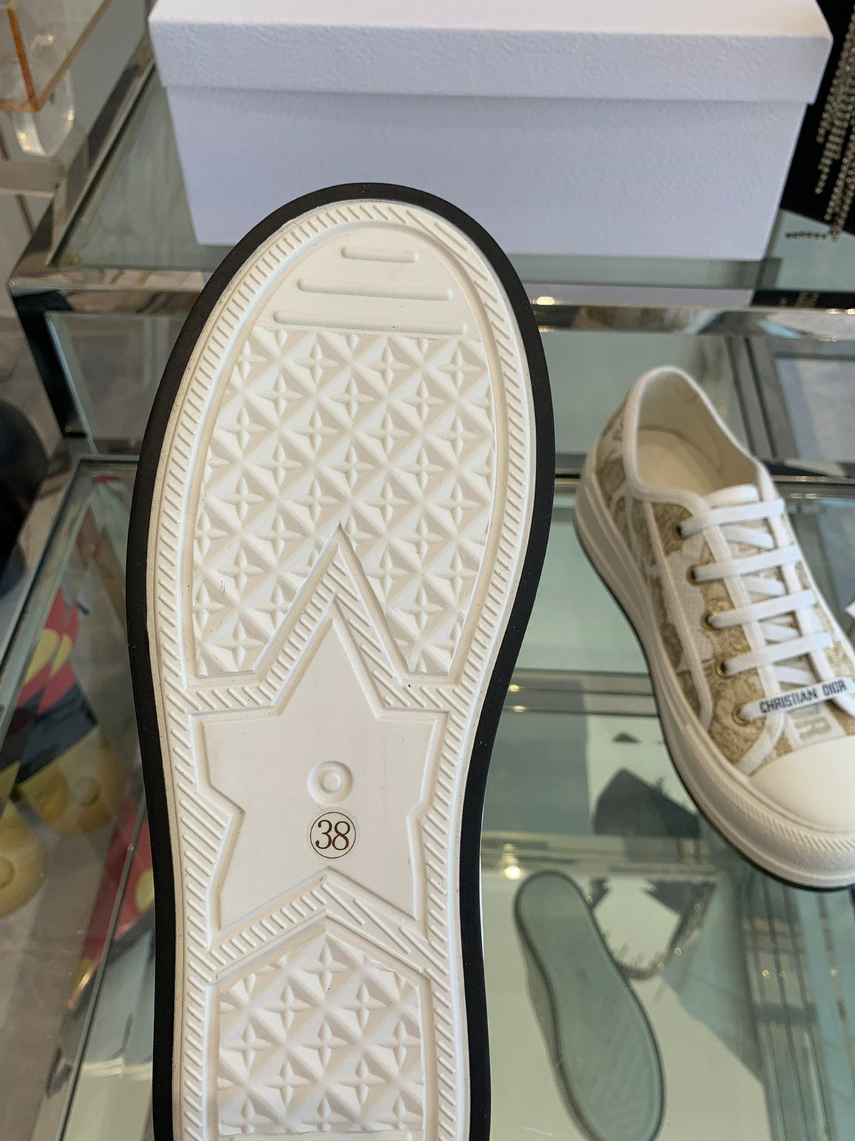 CD Walk'n Platform Sneaker In White-Gold Tone Embroidered Fabric