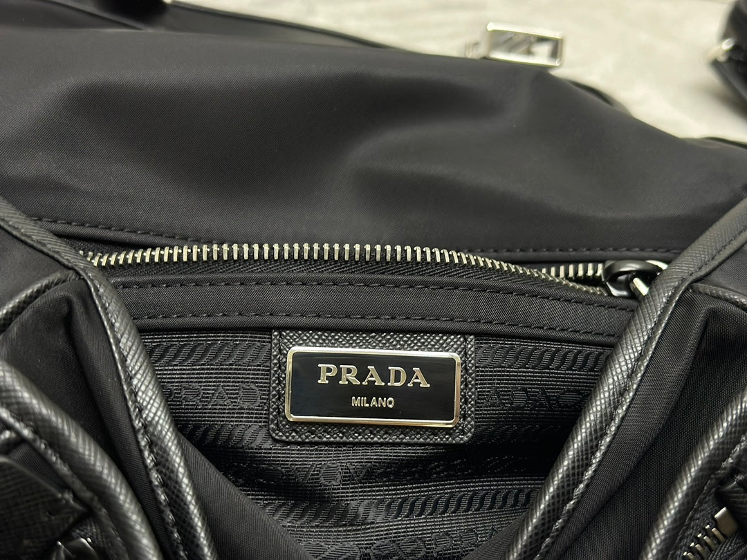 Prada 25AW Men's Saddle Bag 22 Black Re Nylon Fabric