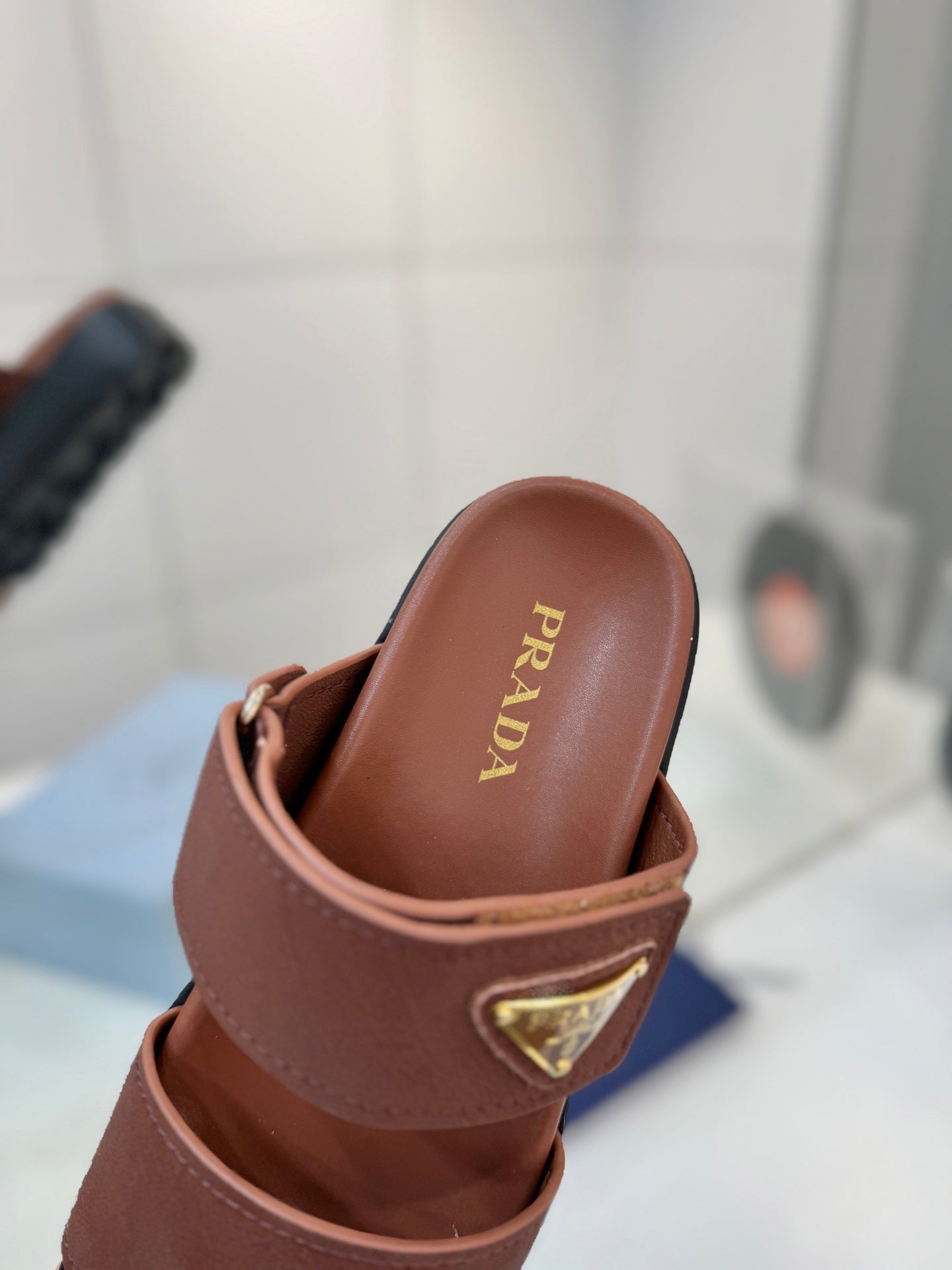 Prada 26s Double-Strap Sandals 5cm Coffee Suede Leather 941596