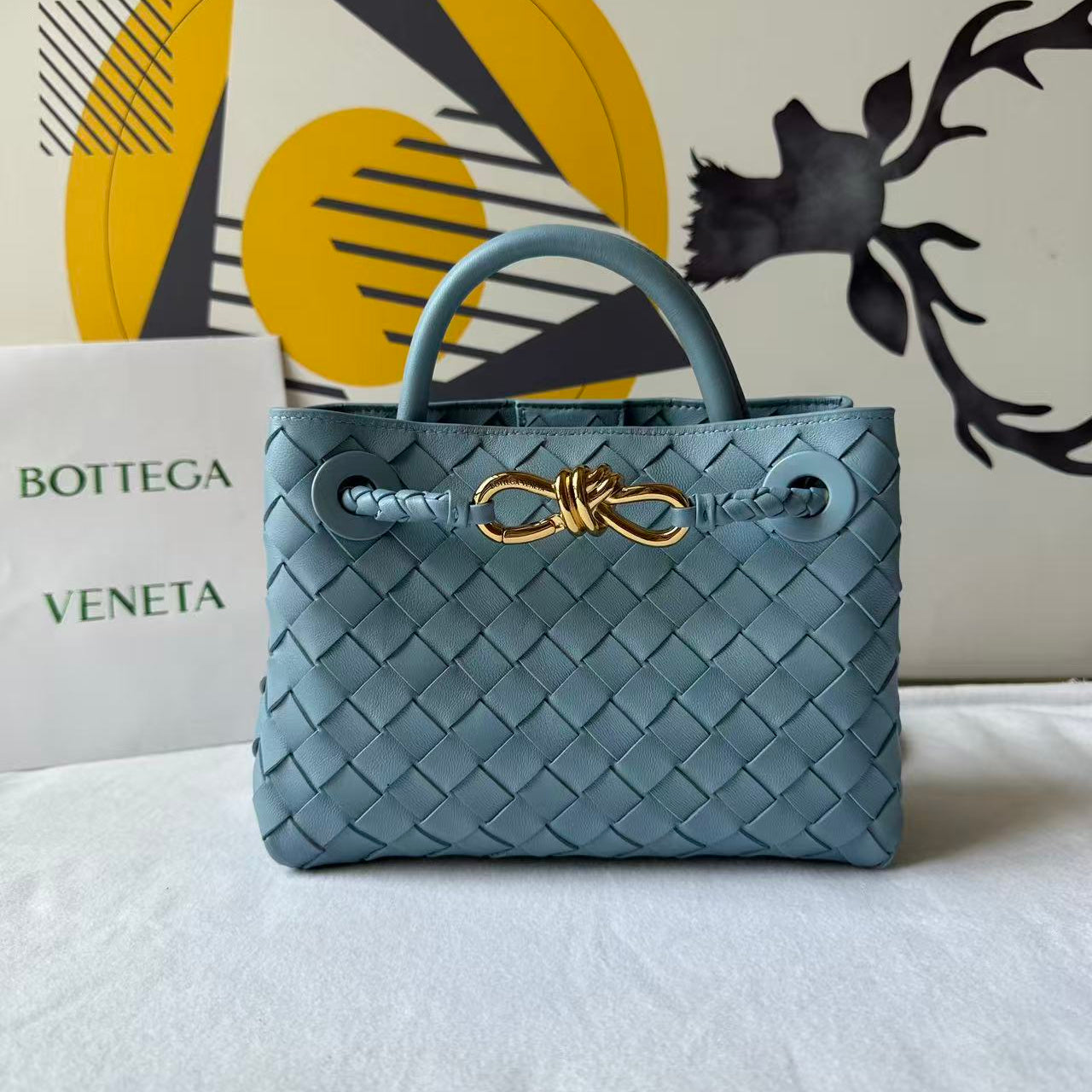 BV Small Andiamo Bag 20cm Blue Intrecciato Leather 291441