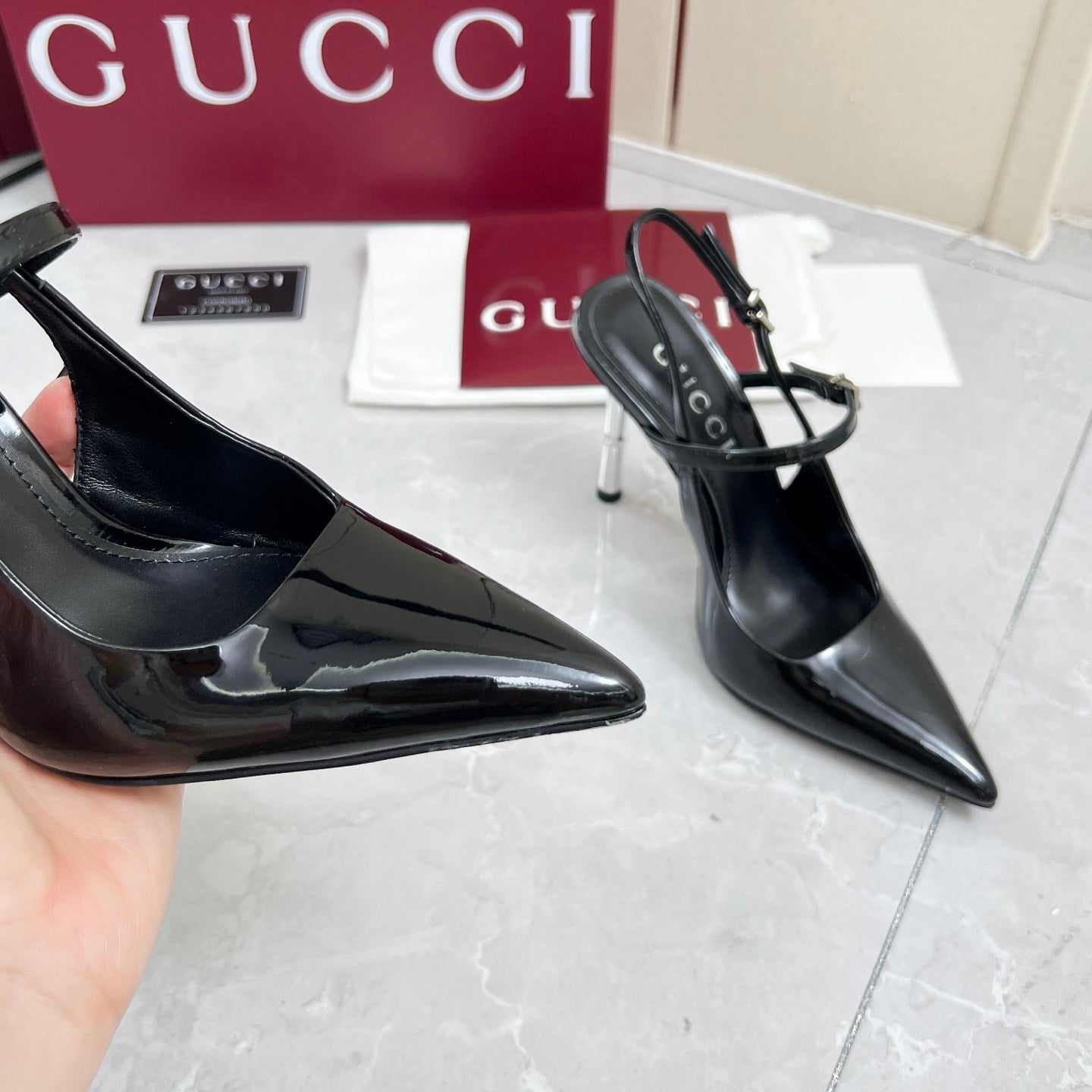 GC 25 Heeled 95mm Slingback Pump Black Patent Leather 293865