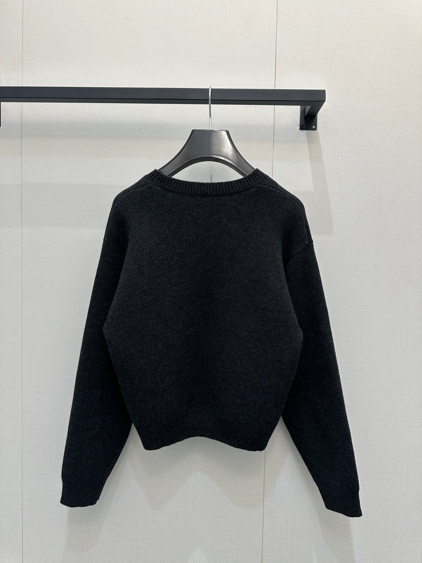 Celin Embroidered Crew Neck Sweater Black Wool 346096