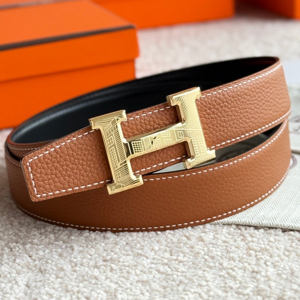 HM Gold H 5382 Faubourg Buckle Belt 32mm Brown Leather 187599