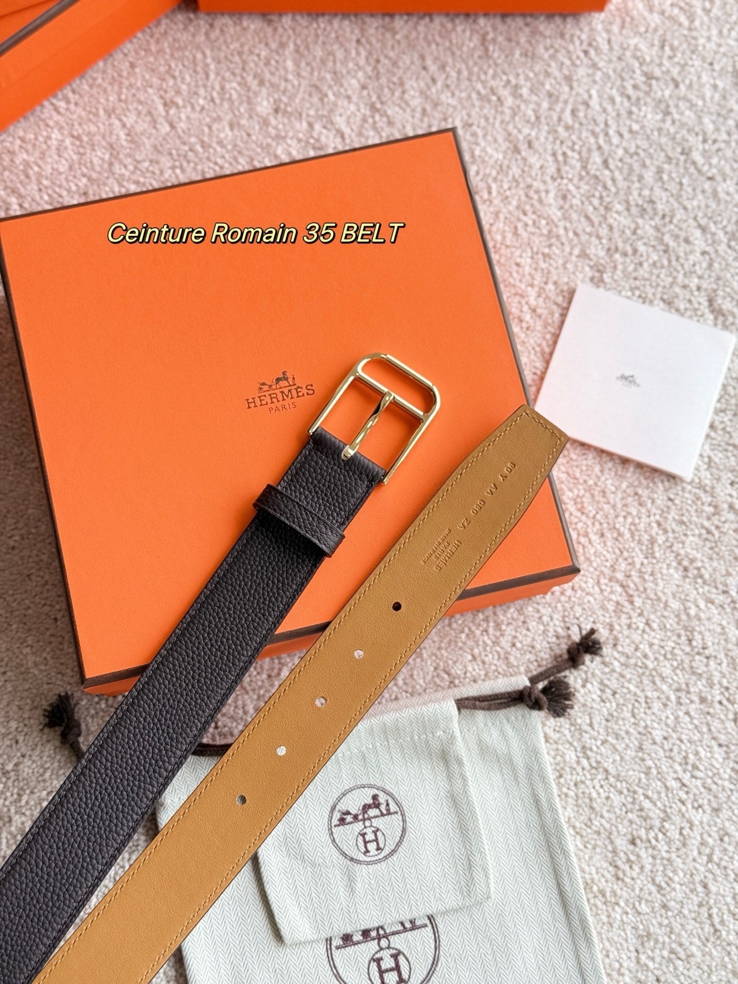 HM Gold 35mm Romain Belt Brown Chocolate Leather 188392