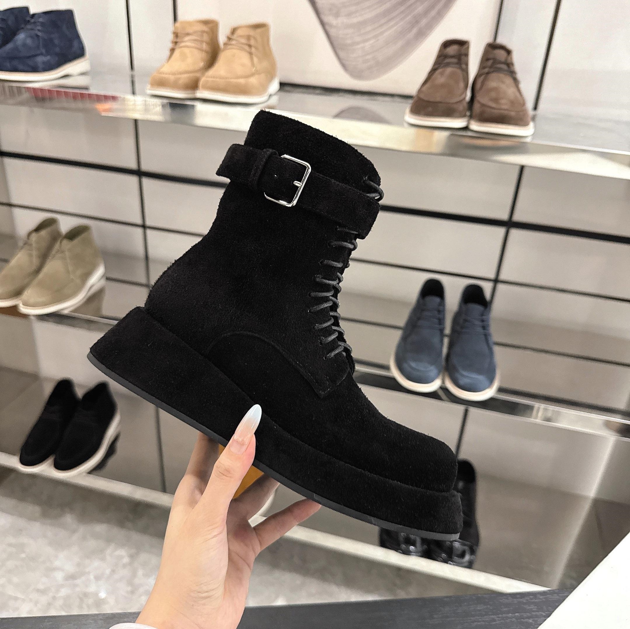 The Row SS2025 Boots With Strap Black Suede 543368