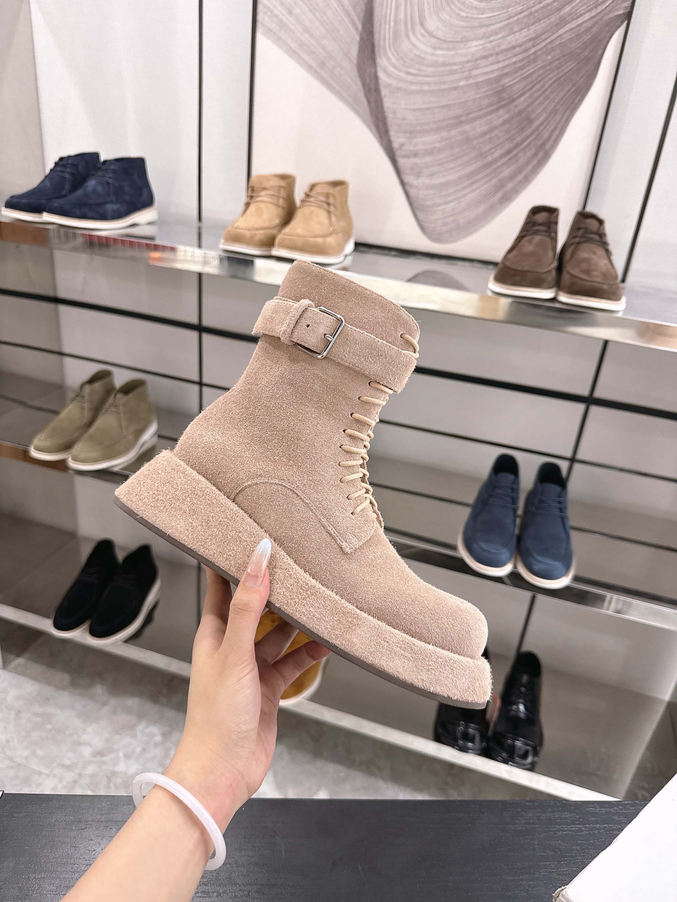 The Row SS2025 Boots With Strap Brown Suede 543369