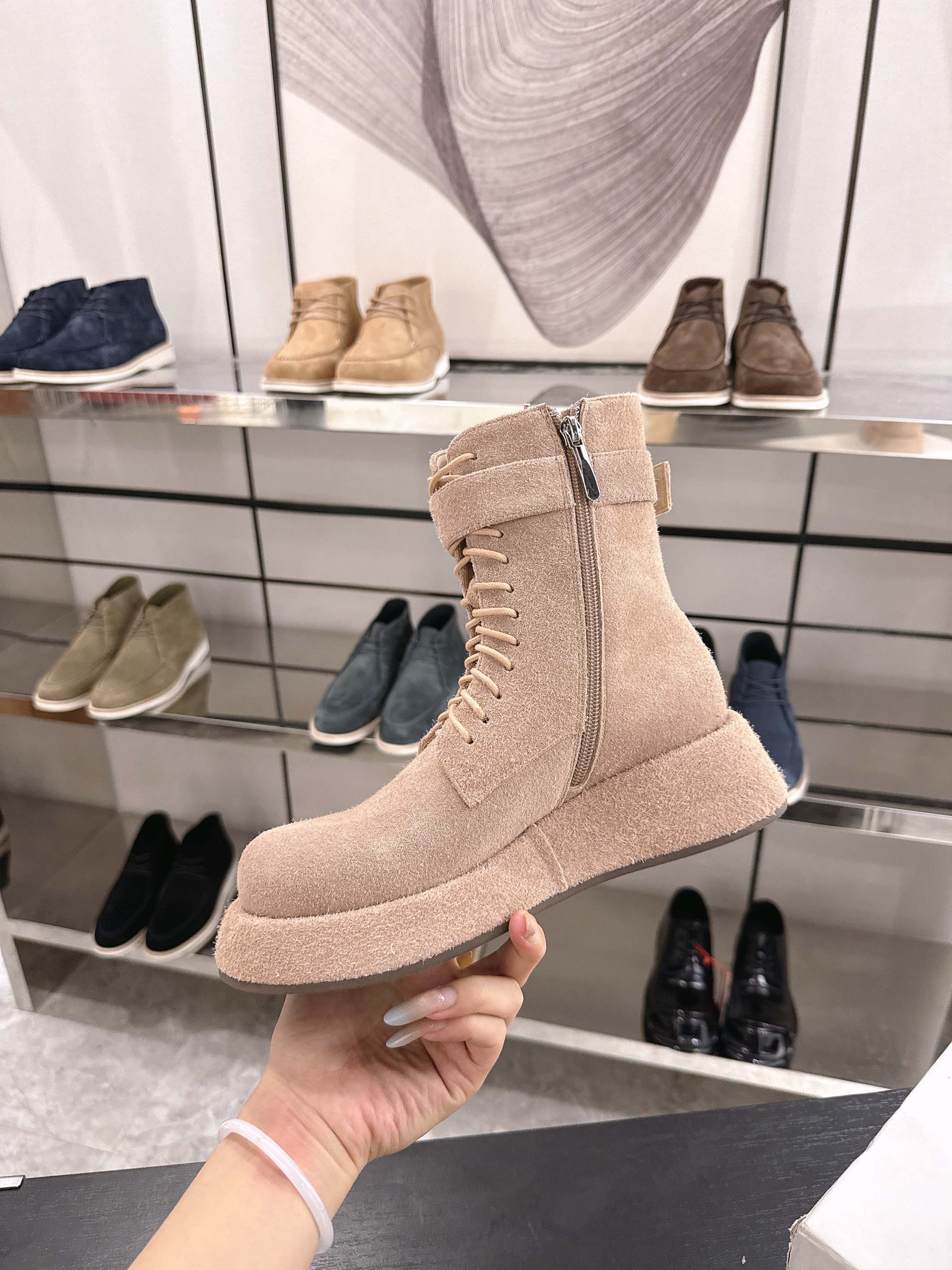 The Row SS2025 Boots With Strap Brown Suede 543369