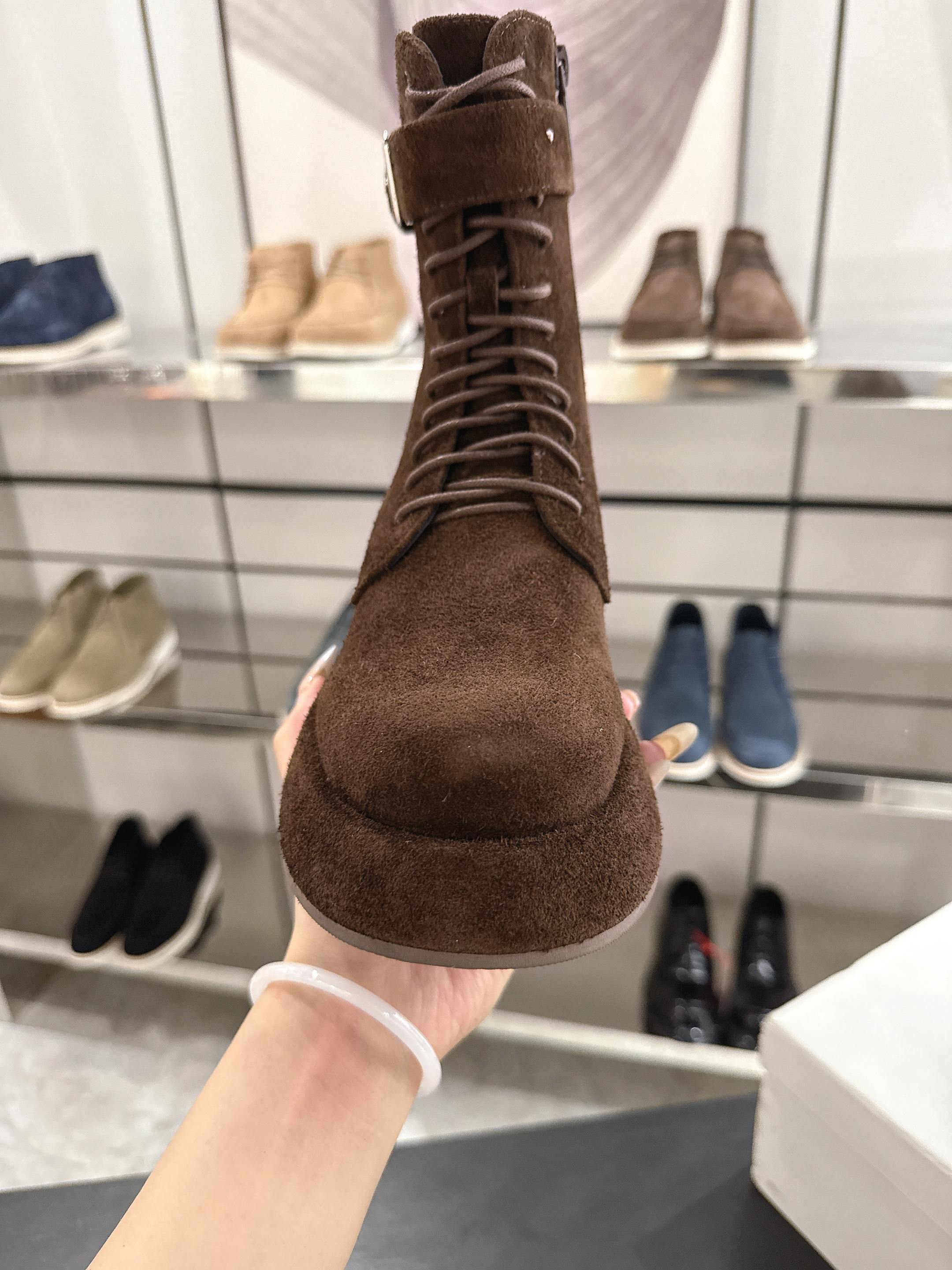 The Row SS2025 Boots With Strap Dark Brown Suede 543370