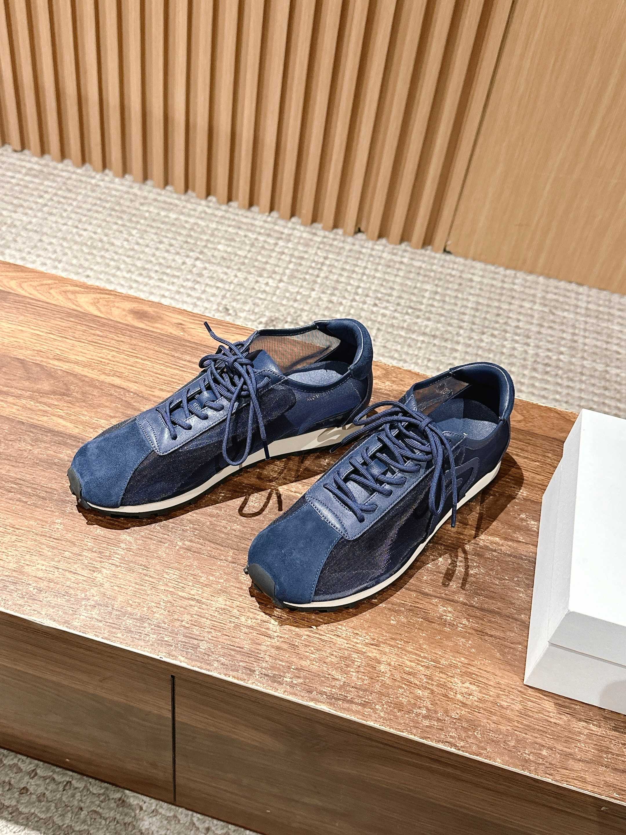 The Row Sneakers Navy Blue Mesh And Cowhide 330593
