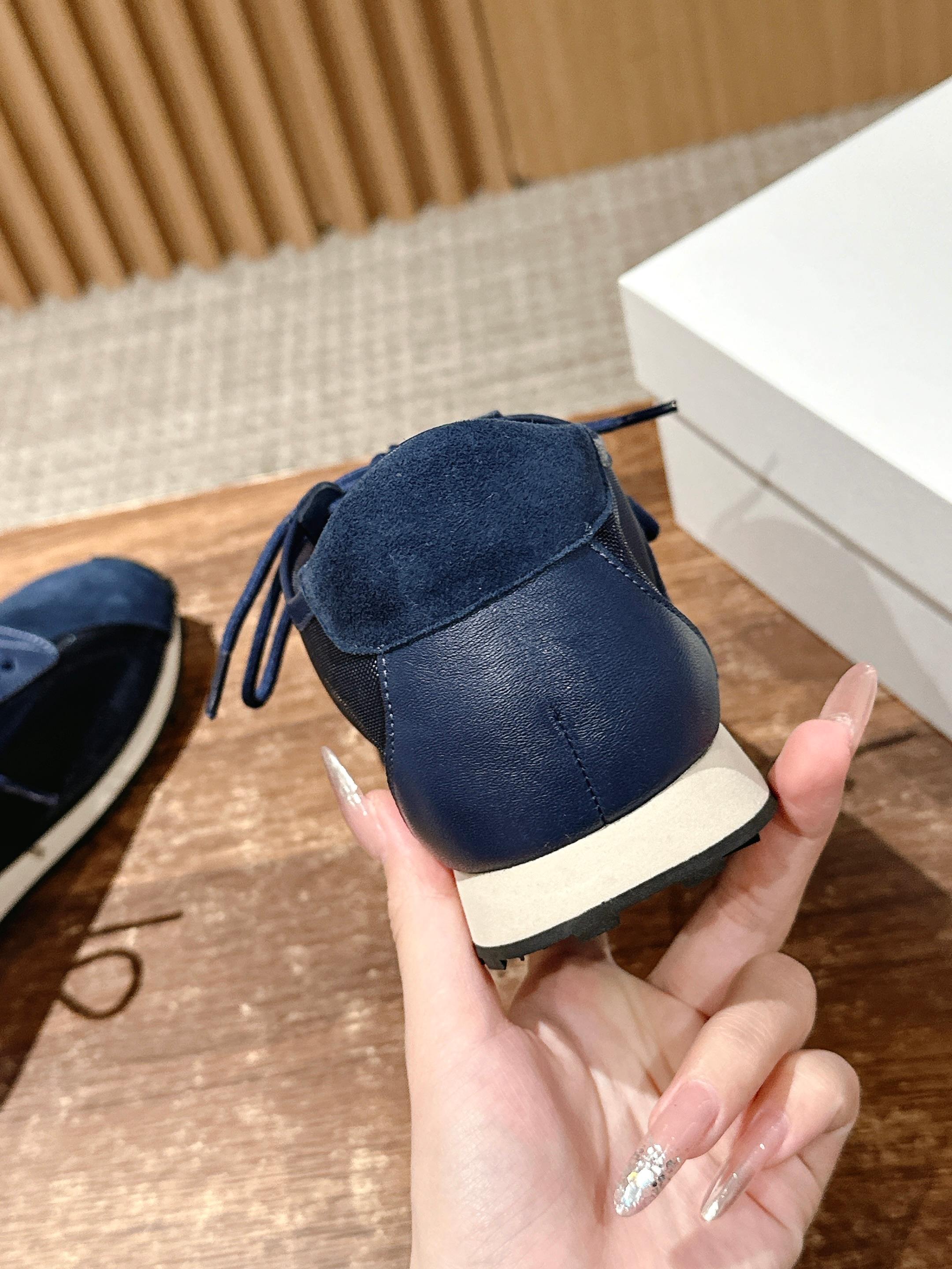 The Row Sneakers Navy Blue Mesh And Cowhide 330593
