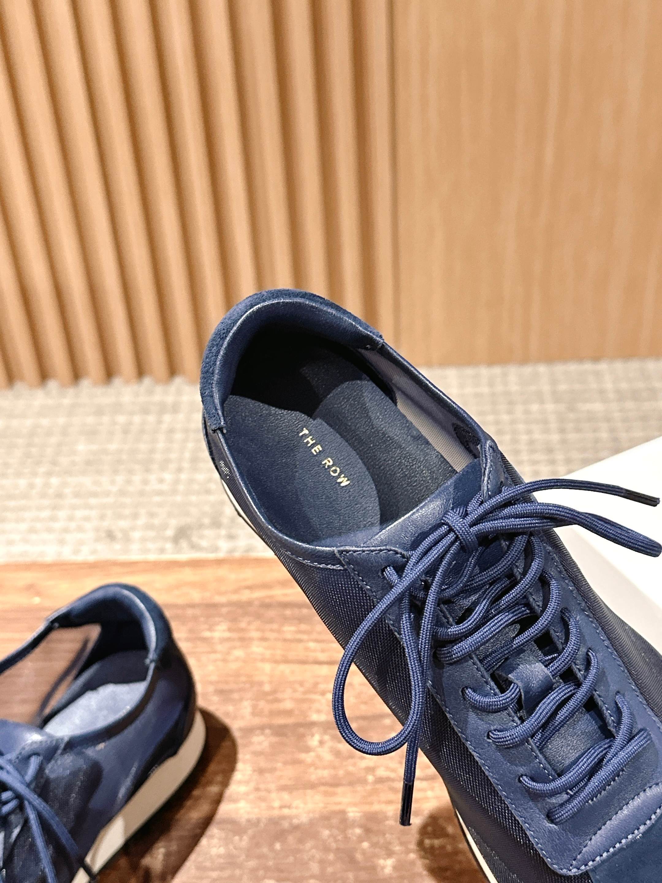 The Row Sneakers Navy Blue Mesh And Cowhide 330593