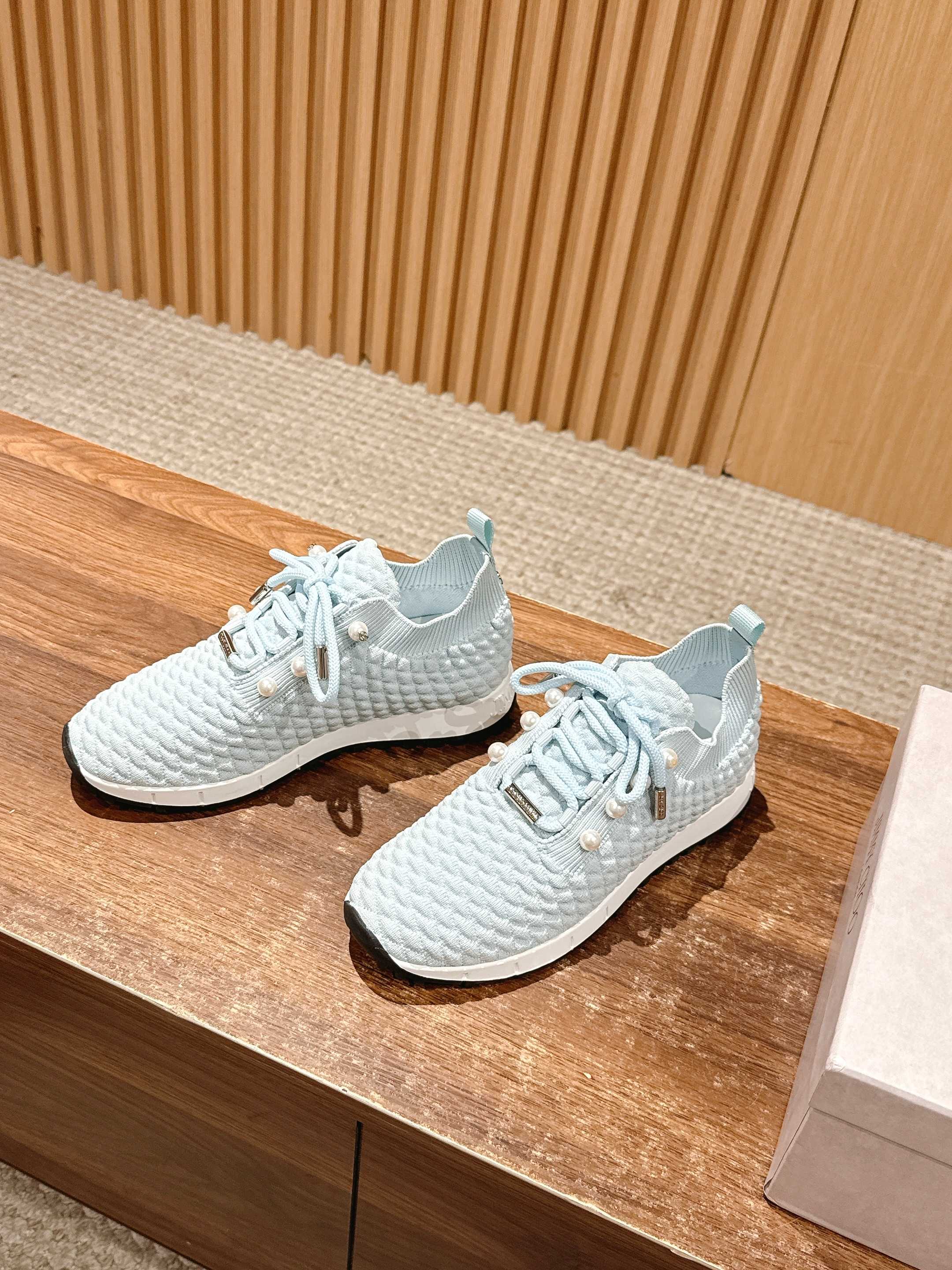 Jimmy Pearl - Embellished Sneakers Light Blue Textured Knit 400157
